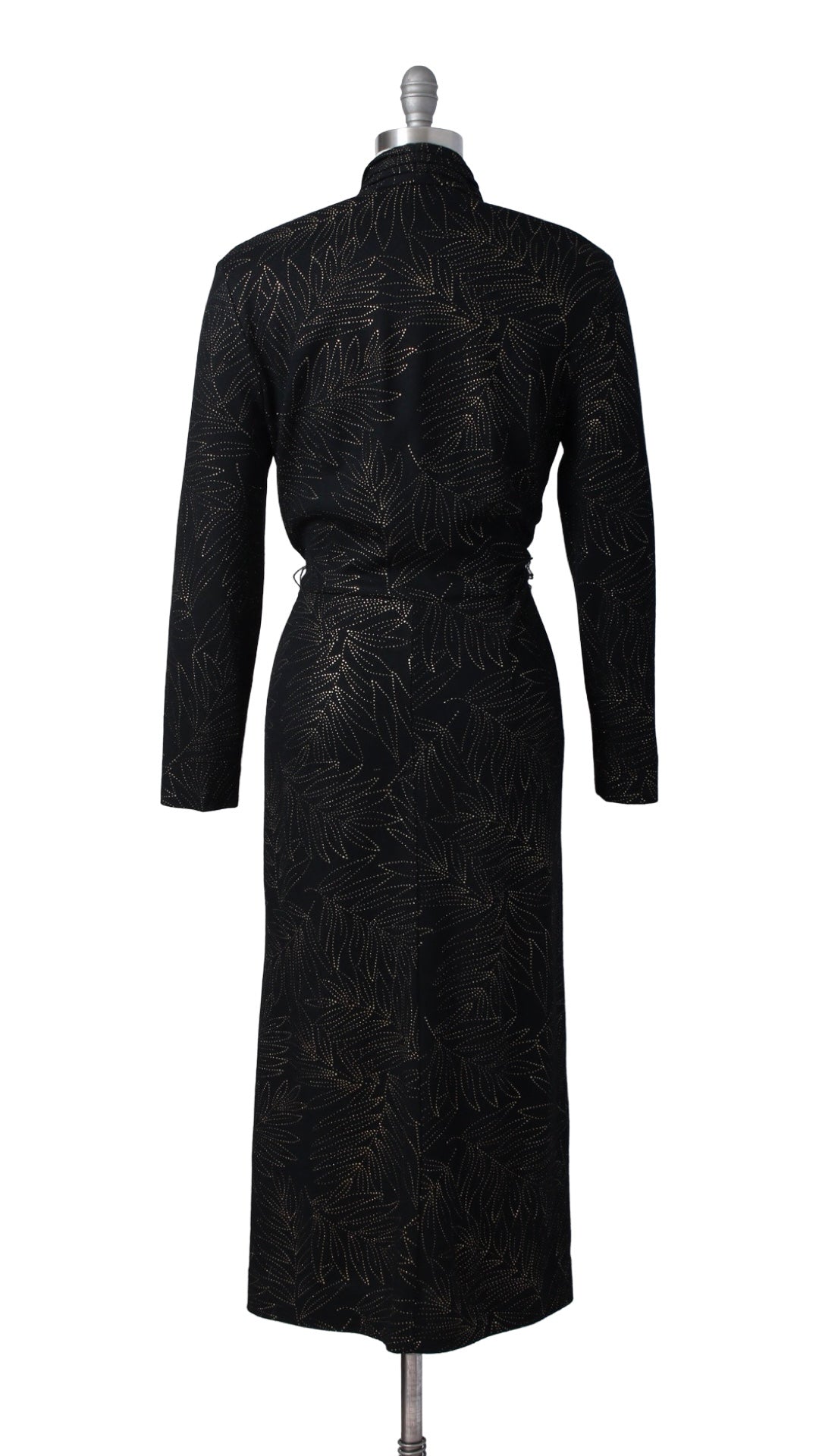 1980s Gold Pointillist Leaf Wool Wrap Dress | medium/large