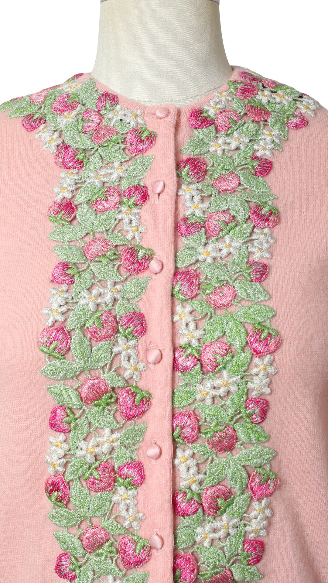 1950s DALTON Knit Cashmere Strawberry Floral Appliqué Cardigan | medium/large