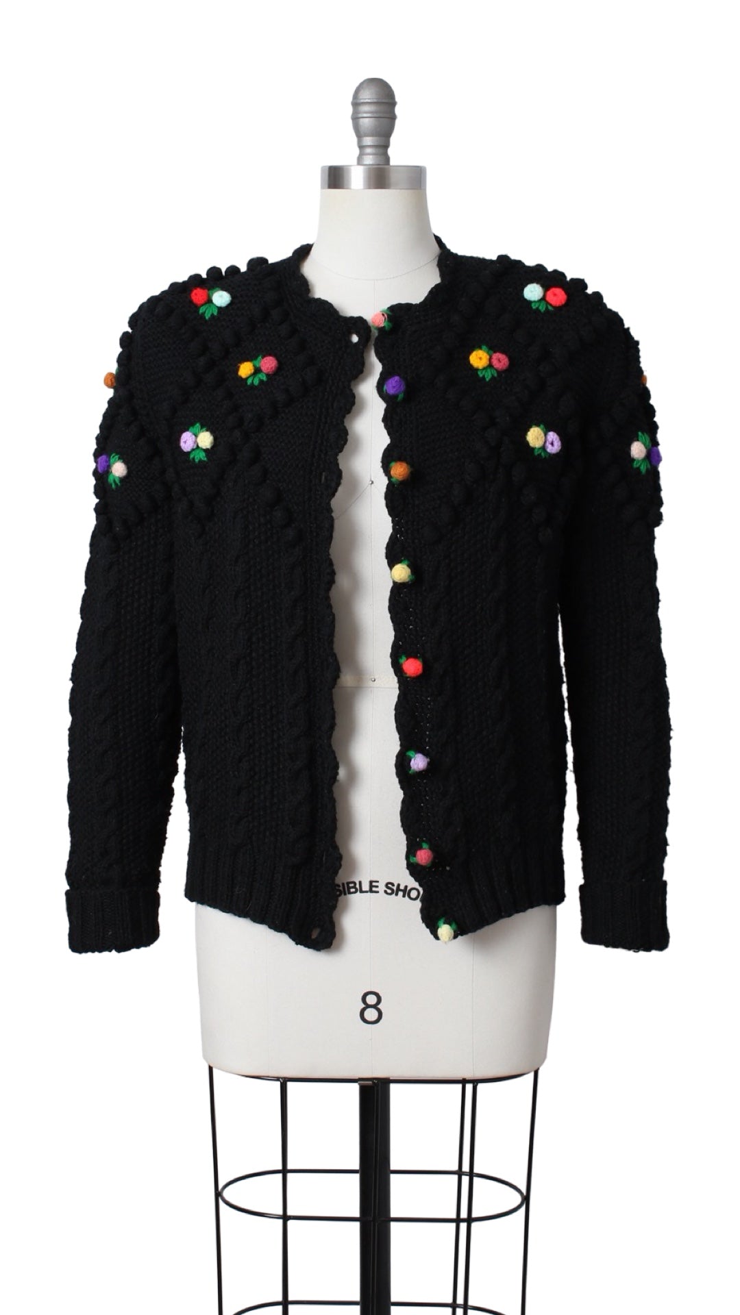 1980s Floral Popcorn Knit Wool Cardigan | medium/large
