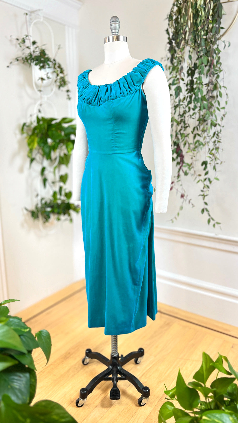 1950s Teal Velvet Party Dress | small 1950s Teal Velvet Party Dress | small