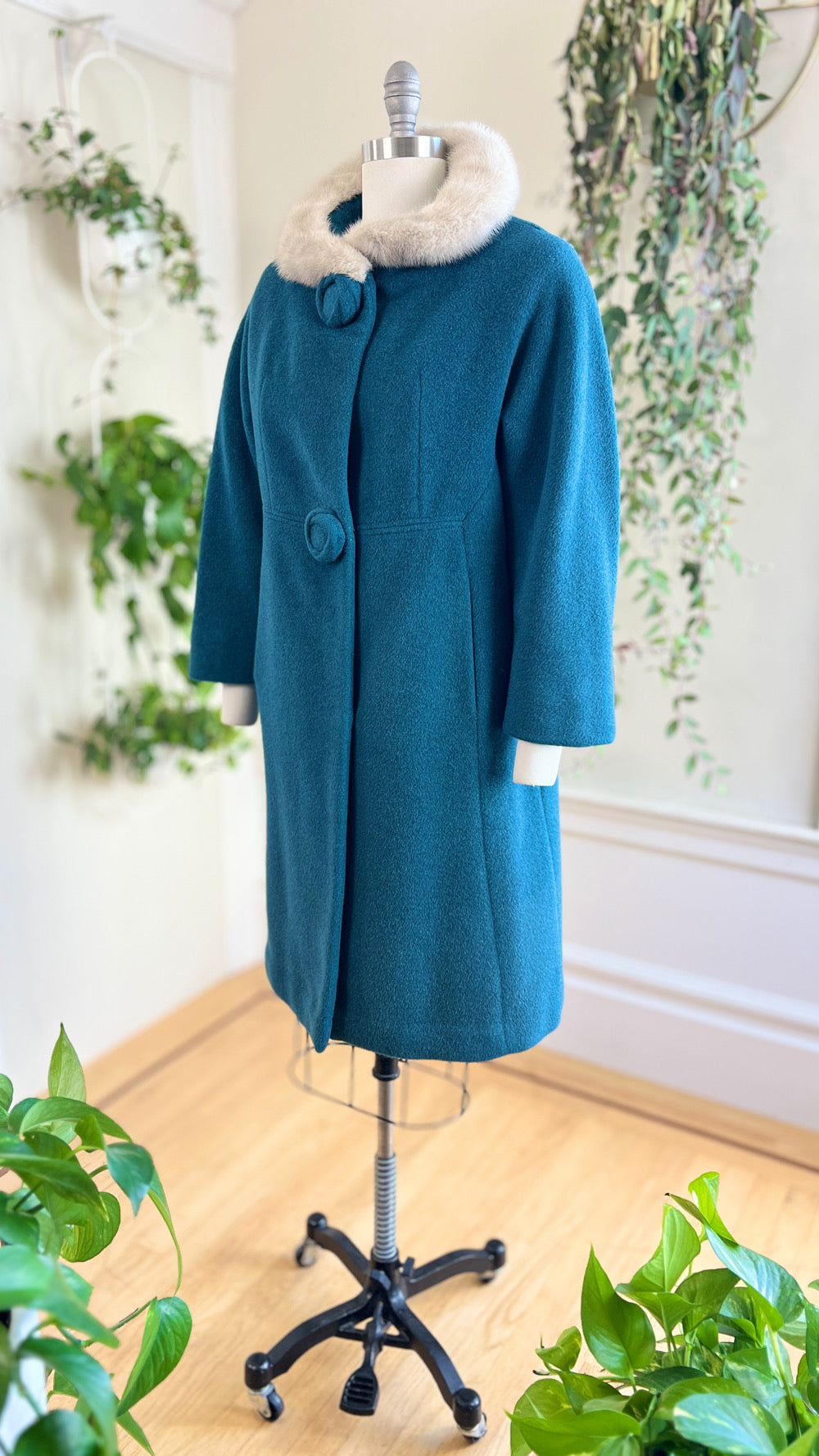 1960s Mink Fur & Teal Mohair Wool Coat | medium