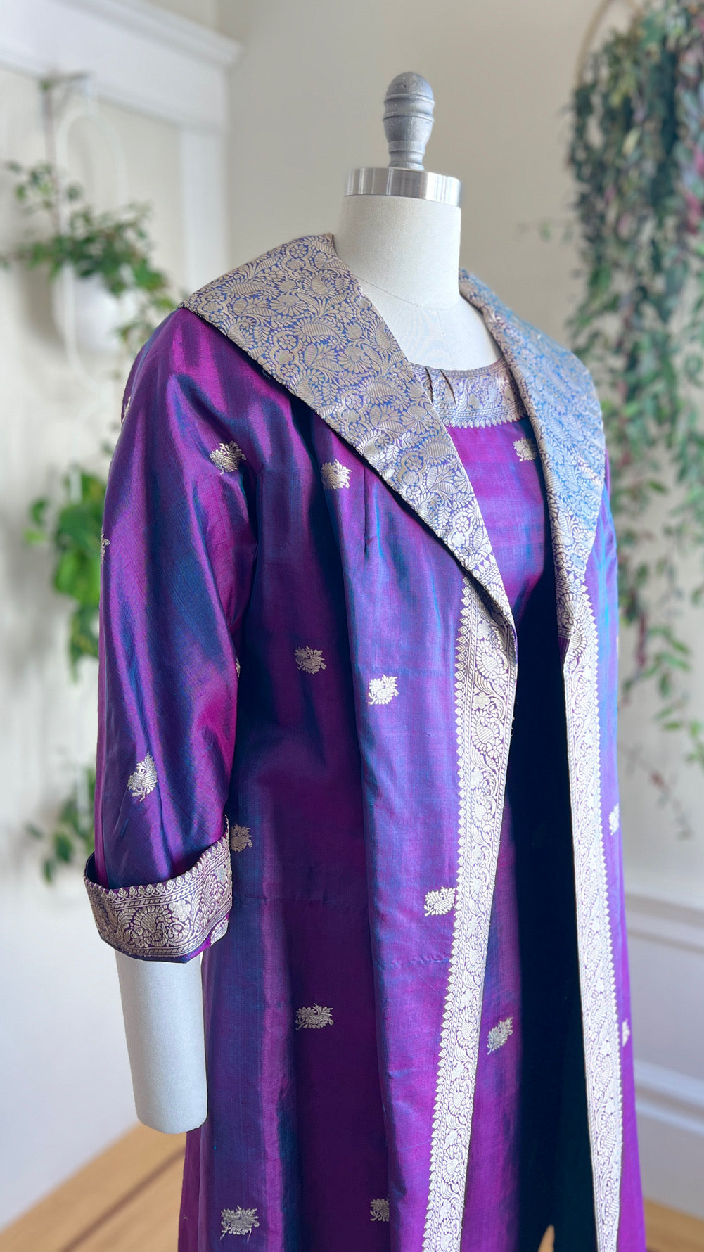 1950s Silk Sharkskin Dress & Jacket Set | small