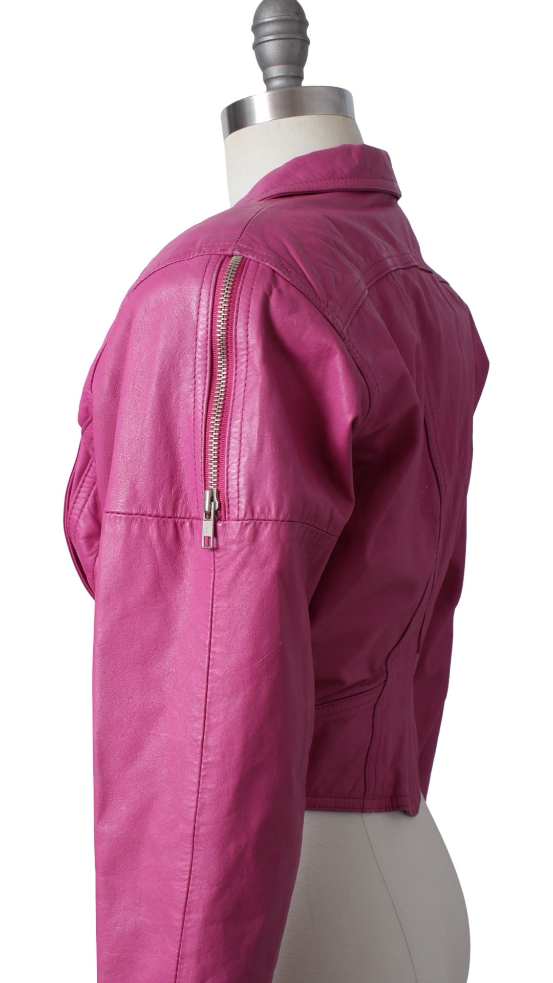 1990s Hot Pink Leather Cropped Jacket | small