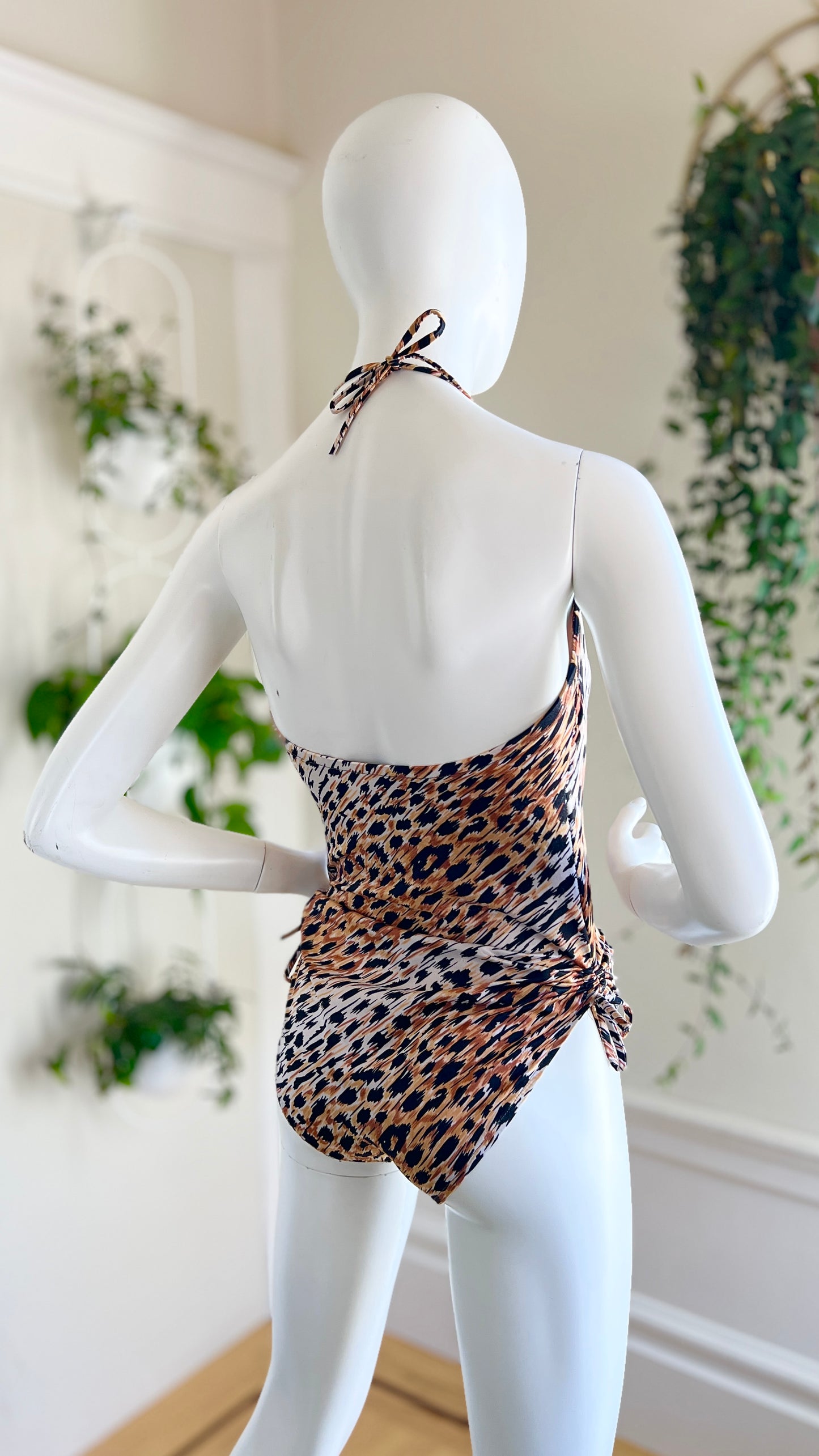 1980s Leopard Print High Cut Swimsuit | small