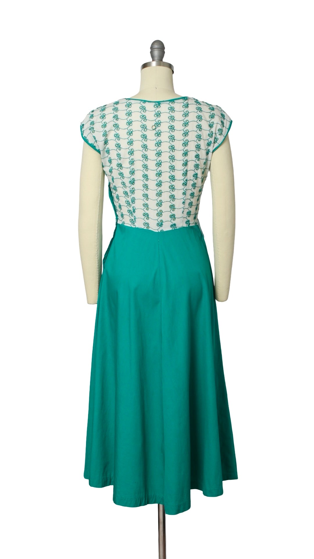 NEW | 1940s Green Eyelet Cotton Day Dress | x-smalll/small