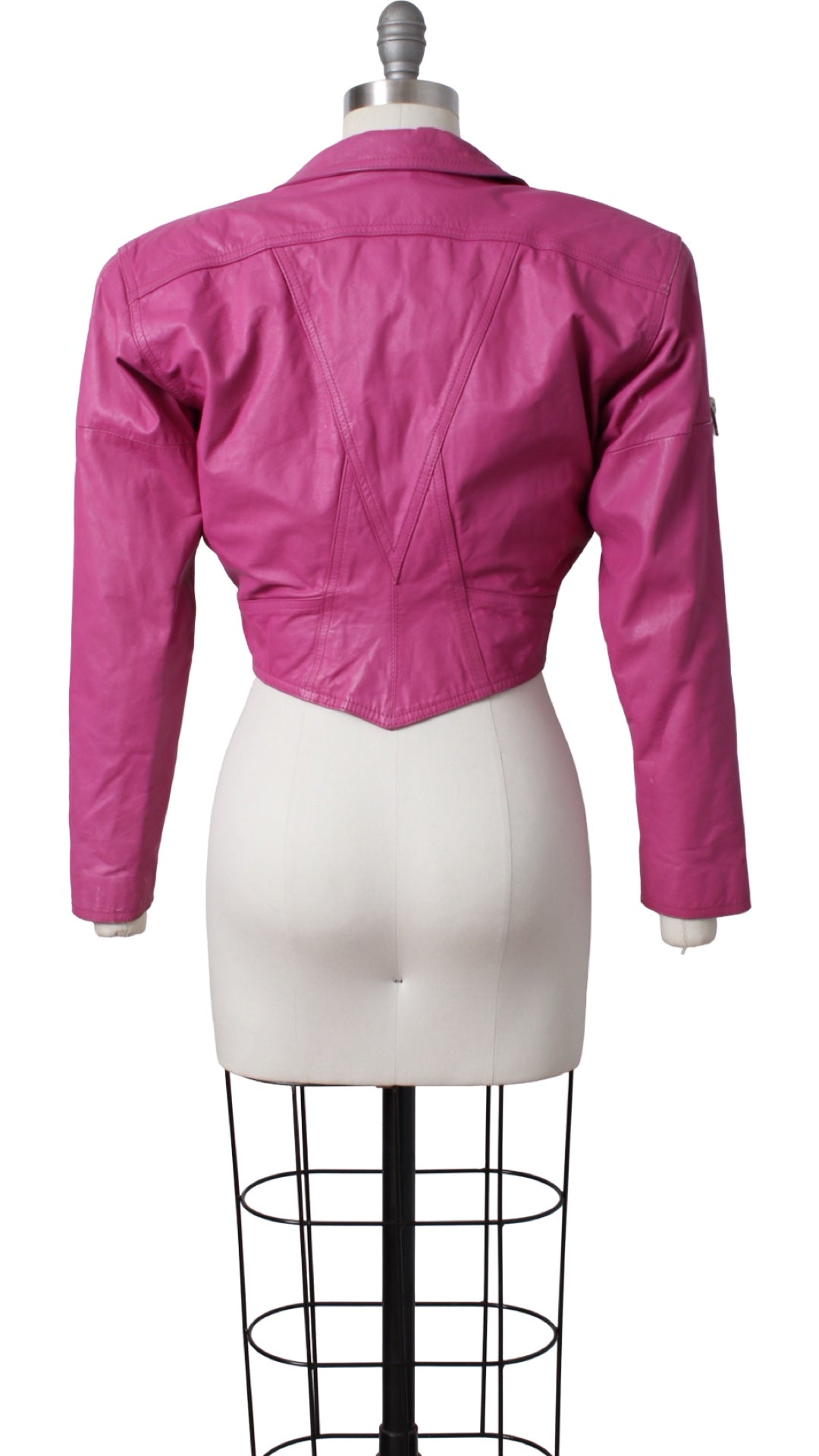 1990s Hot Pink Leather Cropped Jacket | small