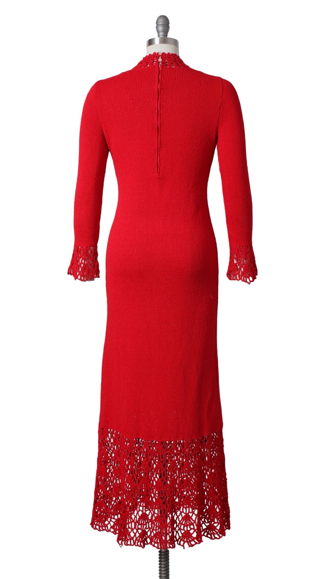 1970s Red Knit & Crochet Maxi Dress | x-small/small/medium