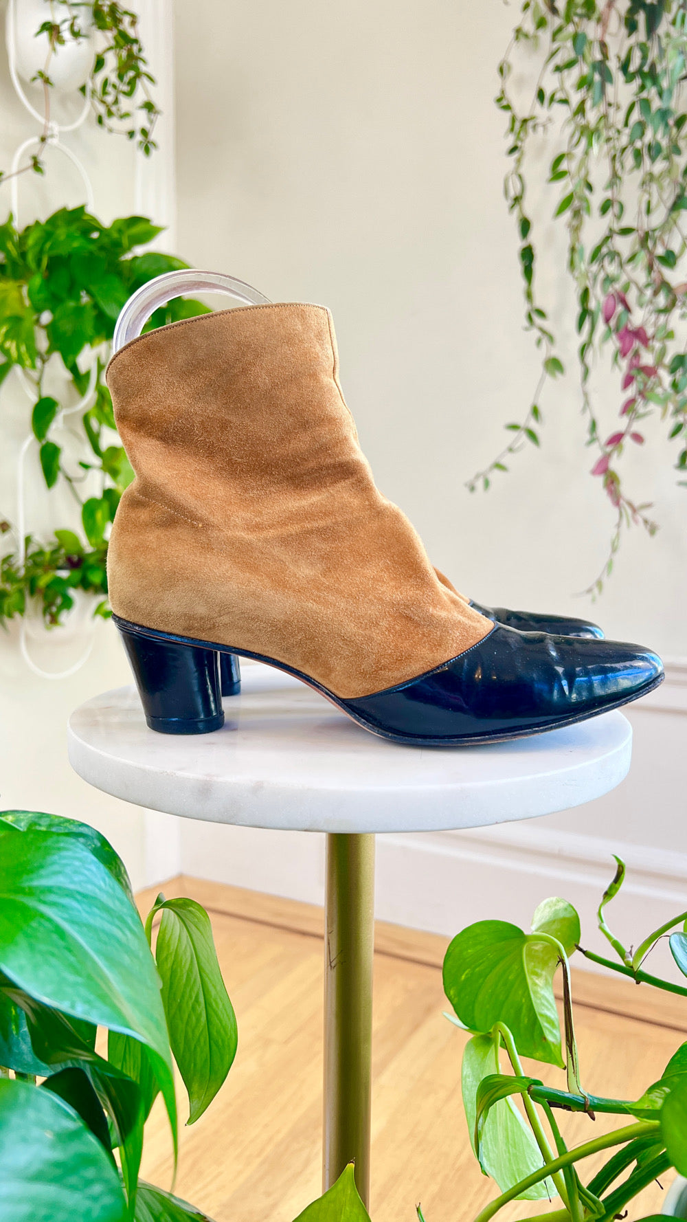 1960s Suede + Patent Leather Ankle Boots | size US 6.5