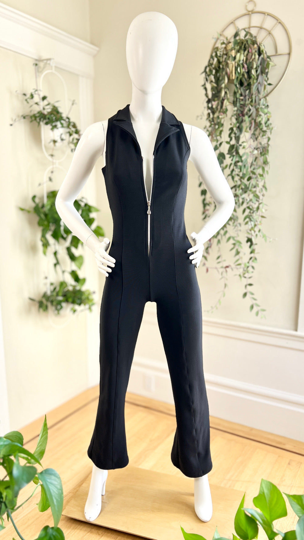 1990s Stretchy Black Jumpsuit | x-small/small