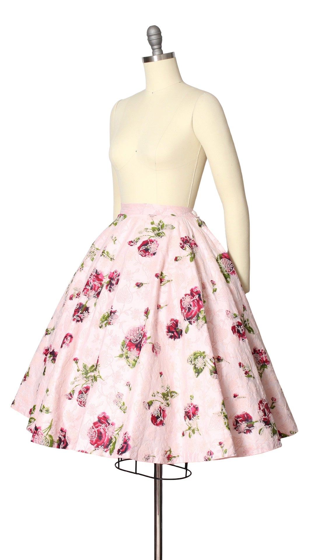 NEW | 1950s Flocked Rose Circle Skirt | small