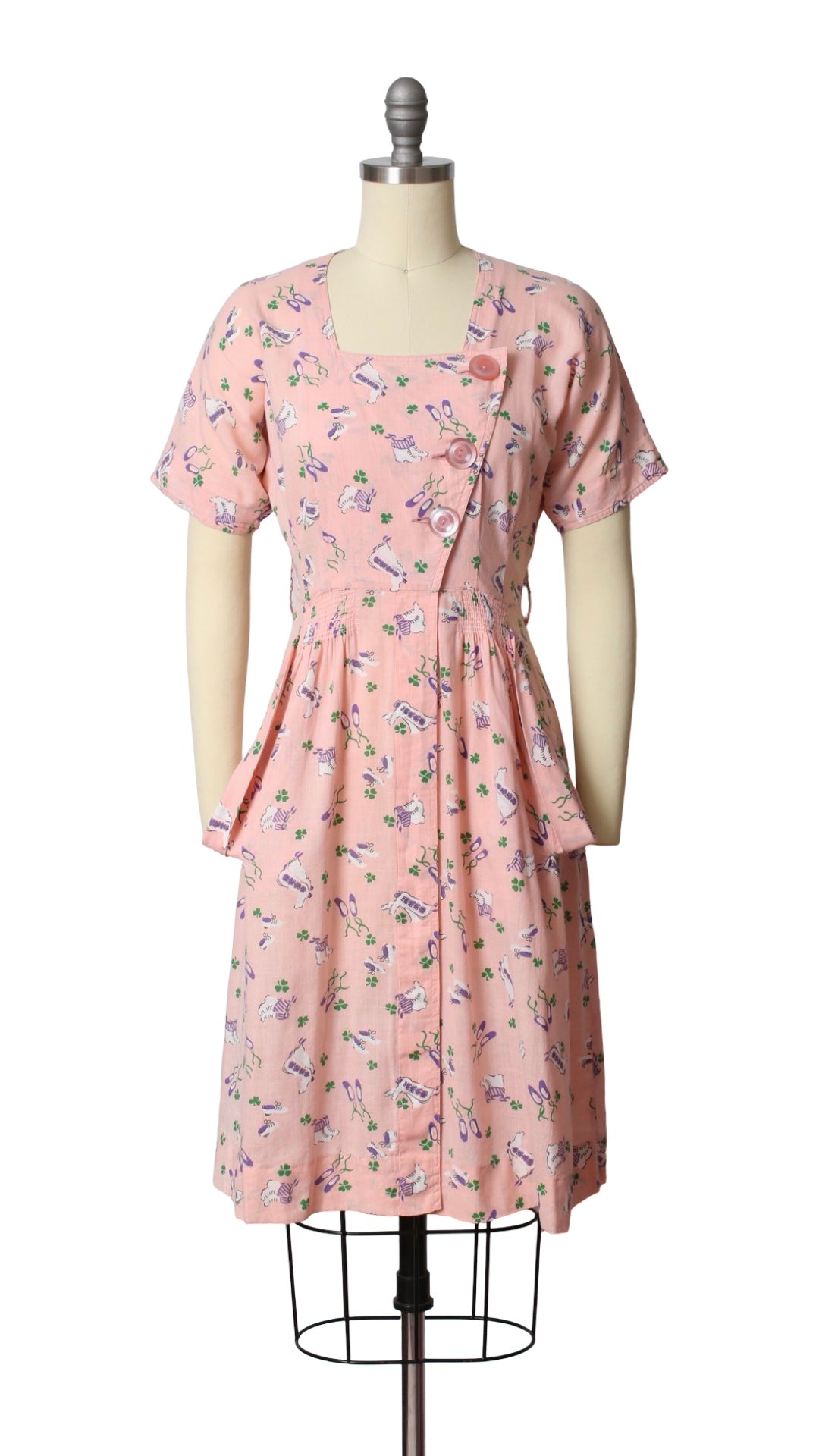 NEW | 1930s 1940s Shoes + Clover Novelty Print Dress | petite small