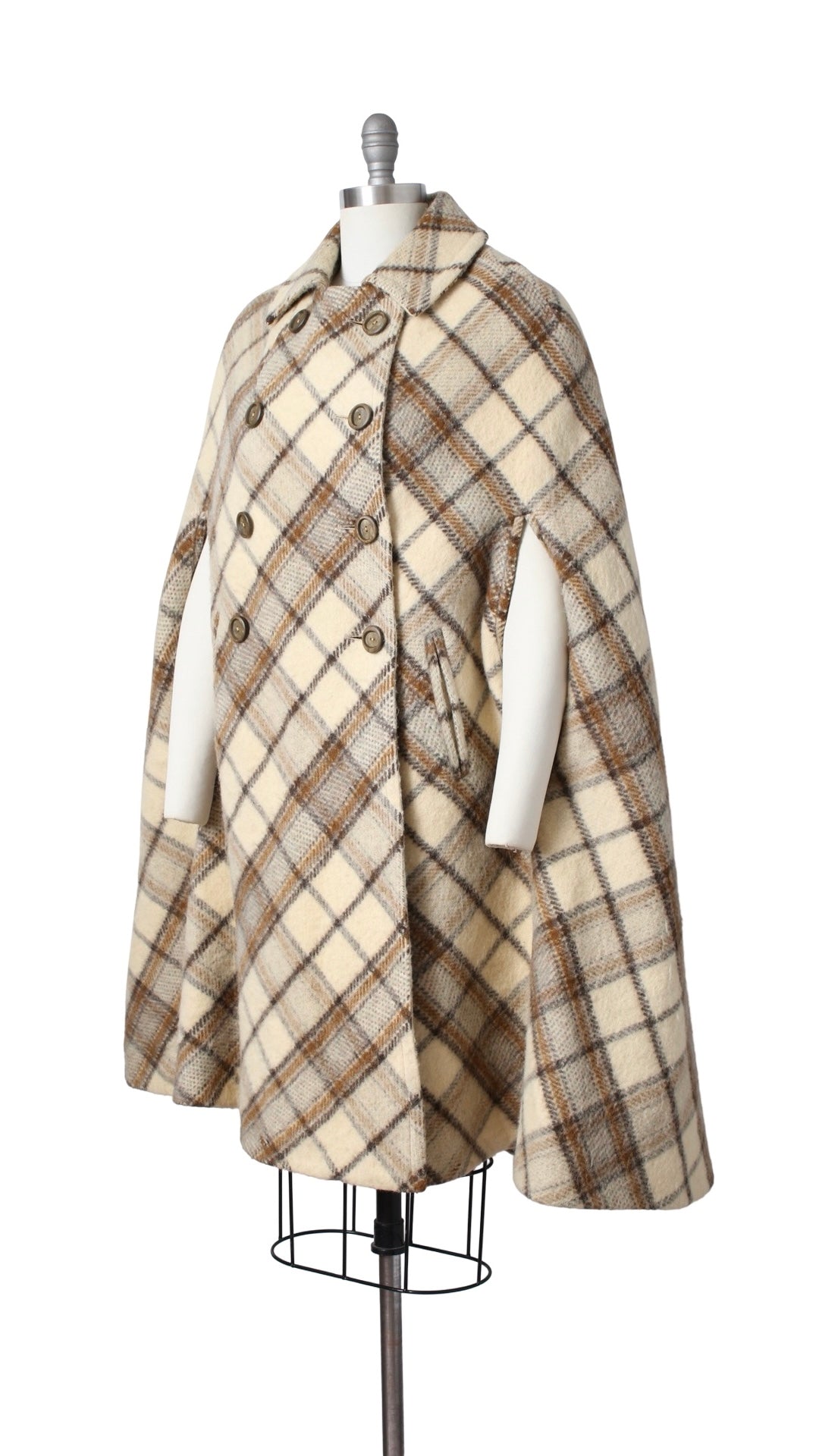 1970s Plaid Wool & Faux Fur Lined Cape | small/medium/large