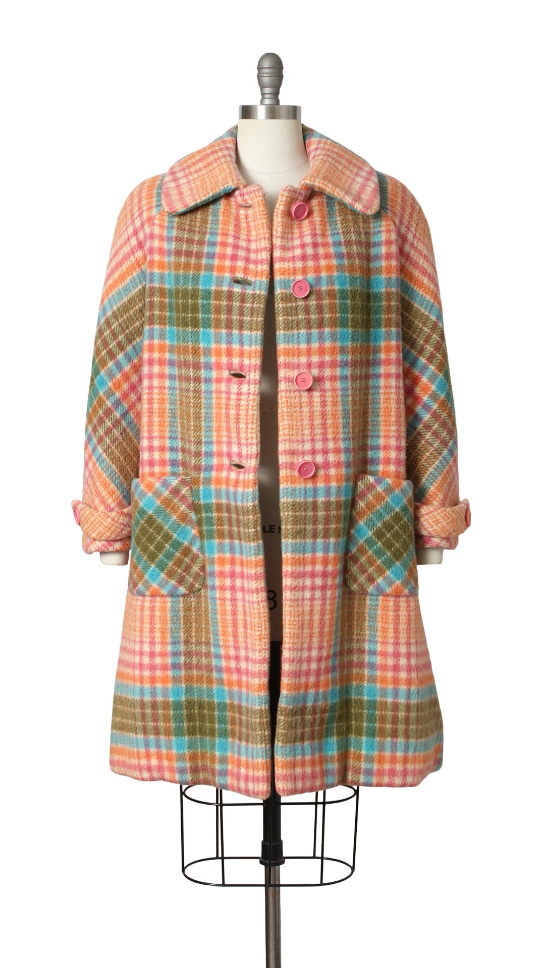 1960s Colorful Plaid Wool Coat | small