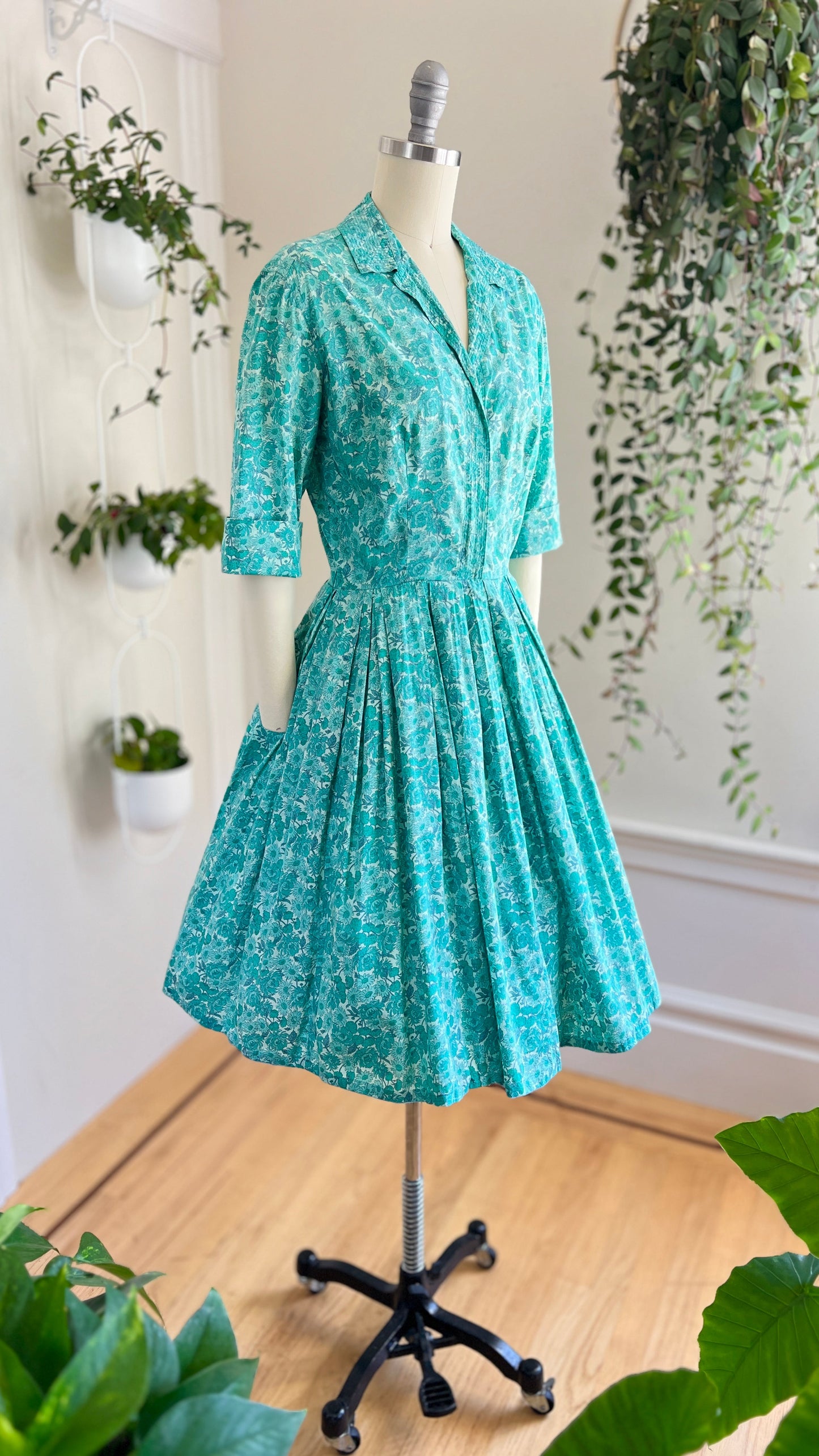 1950s LIBERTY OF LONDON Floral Shirt Dress | small