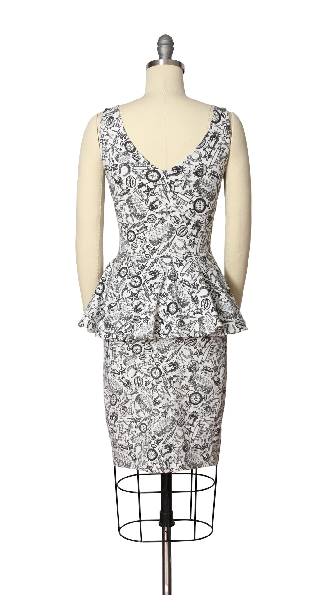 NEW | 2000s Y2K BETSEY JOHNSON "Tattoo You" Peplum Dress | x-small/small