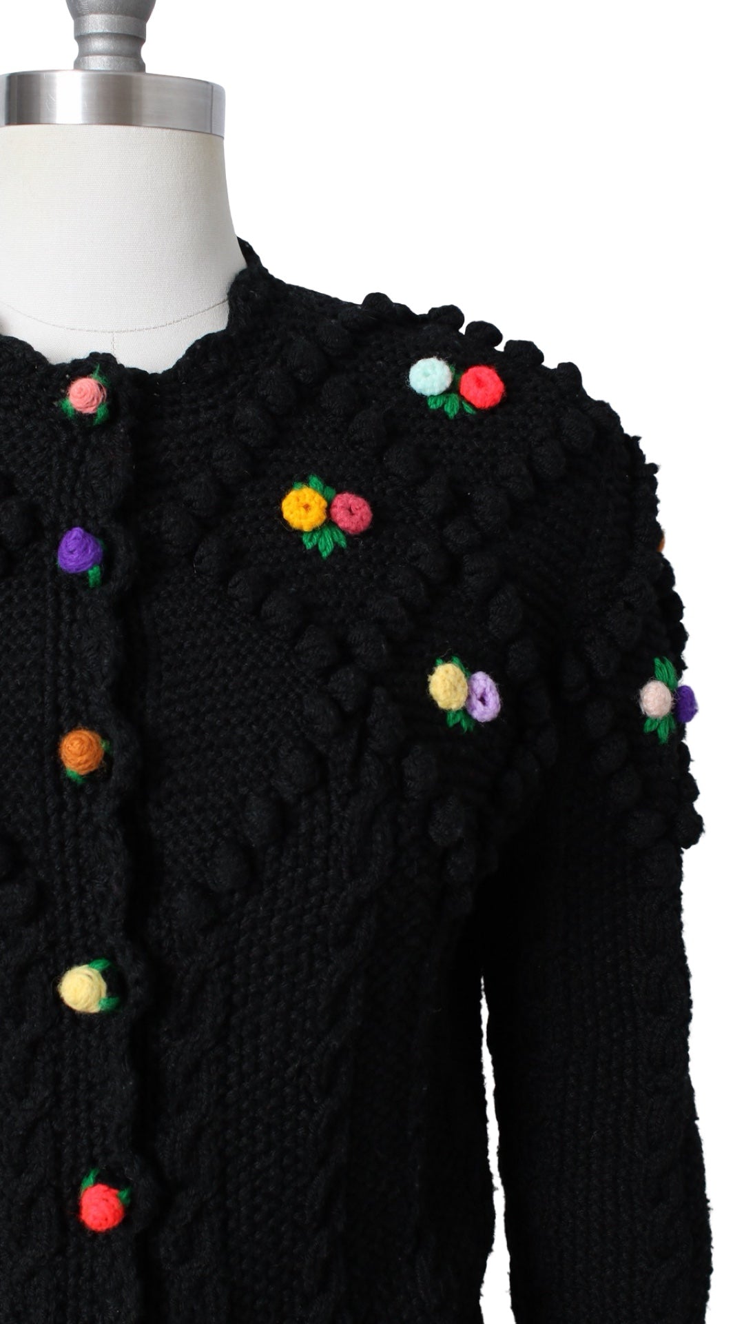 1980s Floral Popcorn Knit Wool Cardigan | medium/large