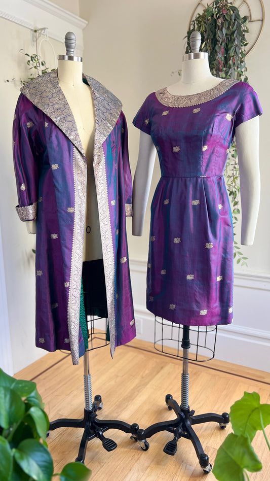 1950s Silk Sharkskin Dress & Jacket Set | small