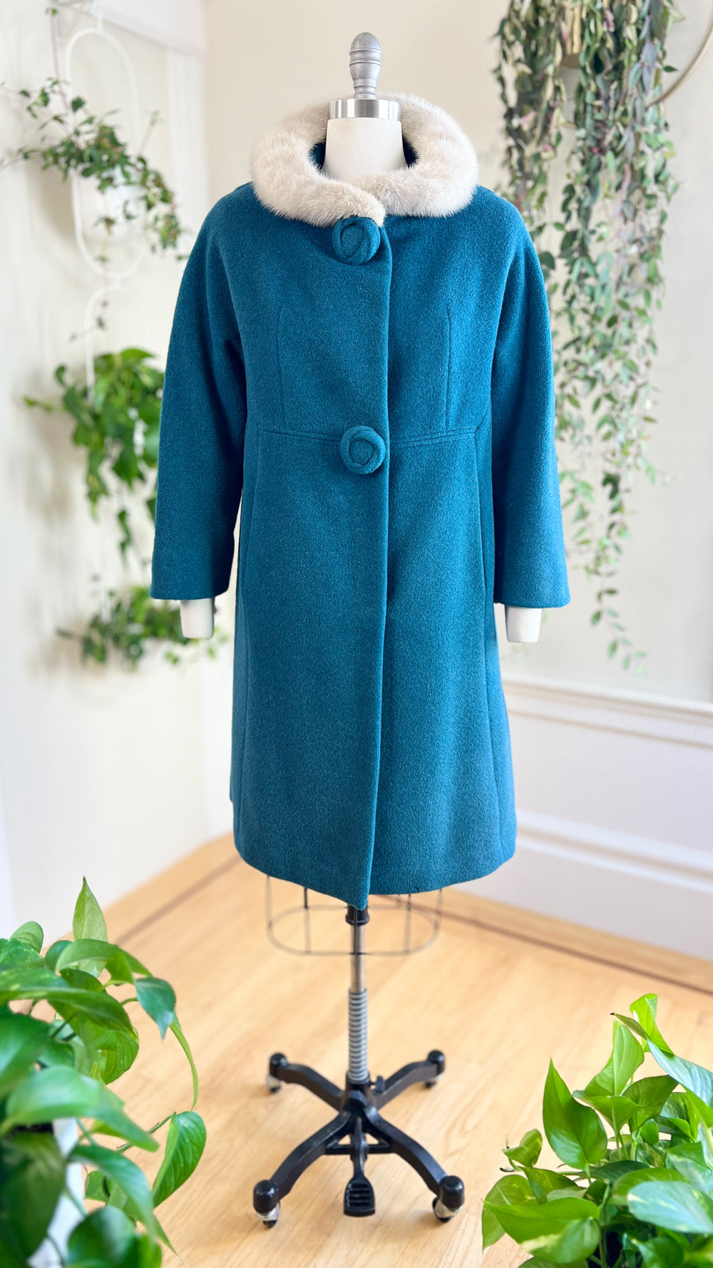 1960s Mink Fur & Teal Mohair Wool Coat | medium