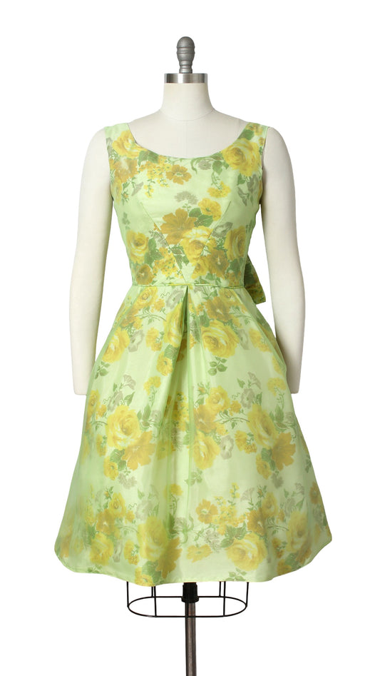 NEW | 1950s Rose Chiffon Overlay Party Dress | small