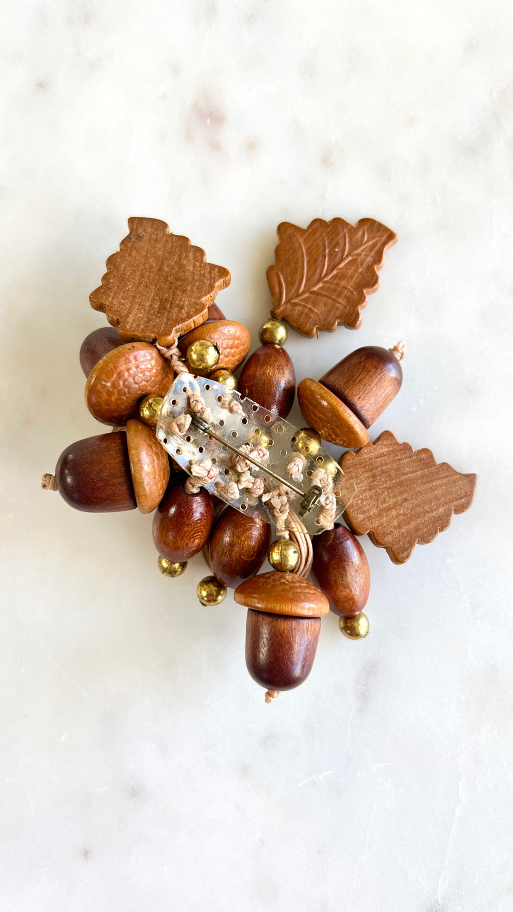 1940s Carved Wood Acorns Brooch