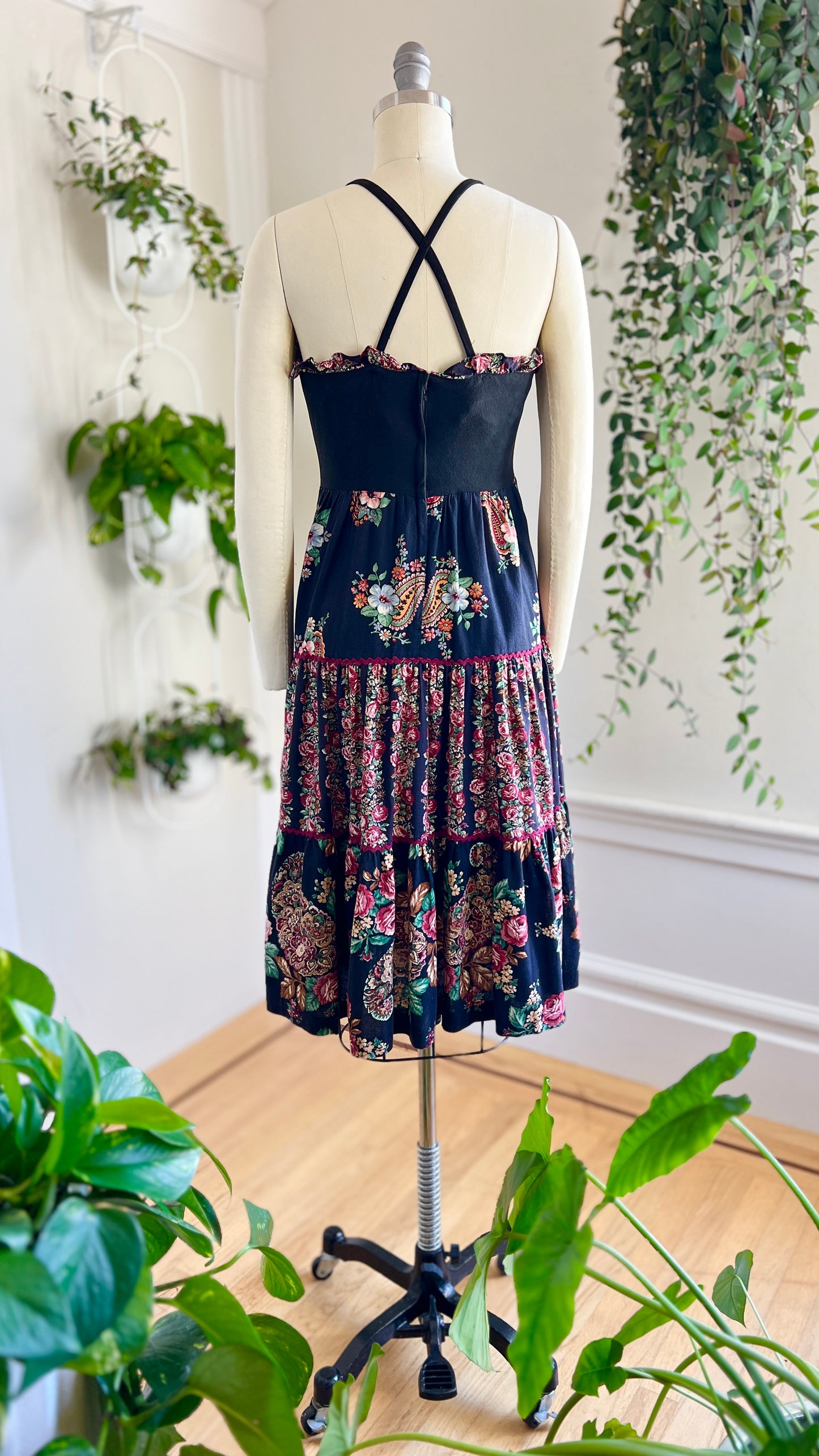 1970s YOUNG EDWARDIAN Floral Corset Dress | small