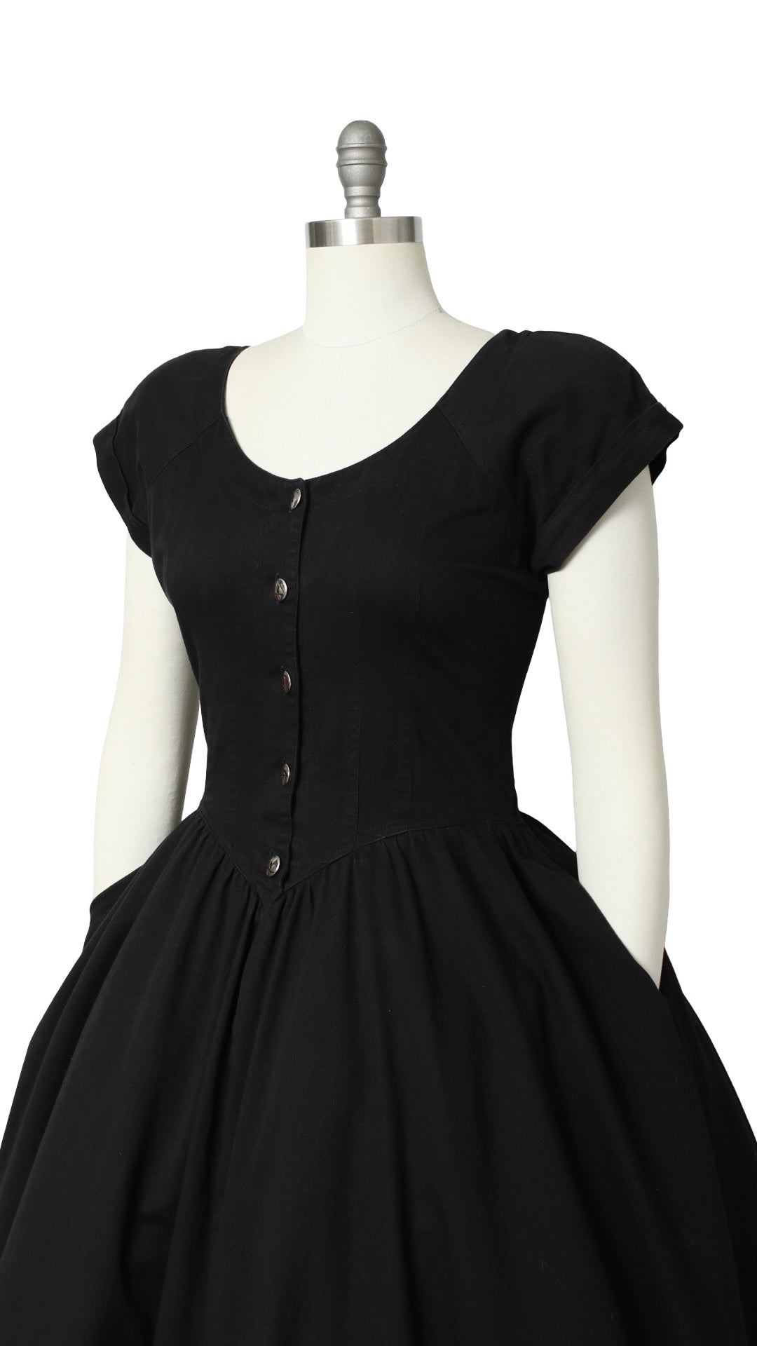 NEW | 1990s Black Denim Shirtwaist Dress | medium