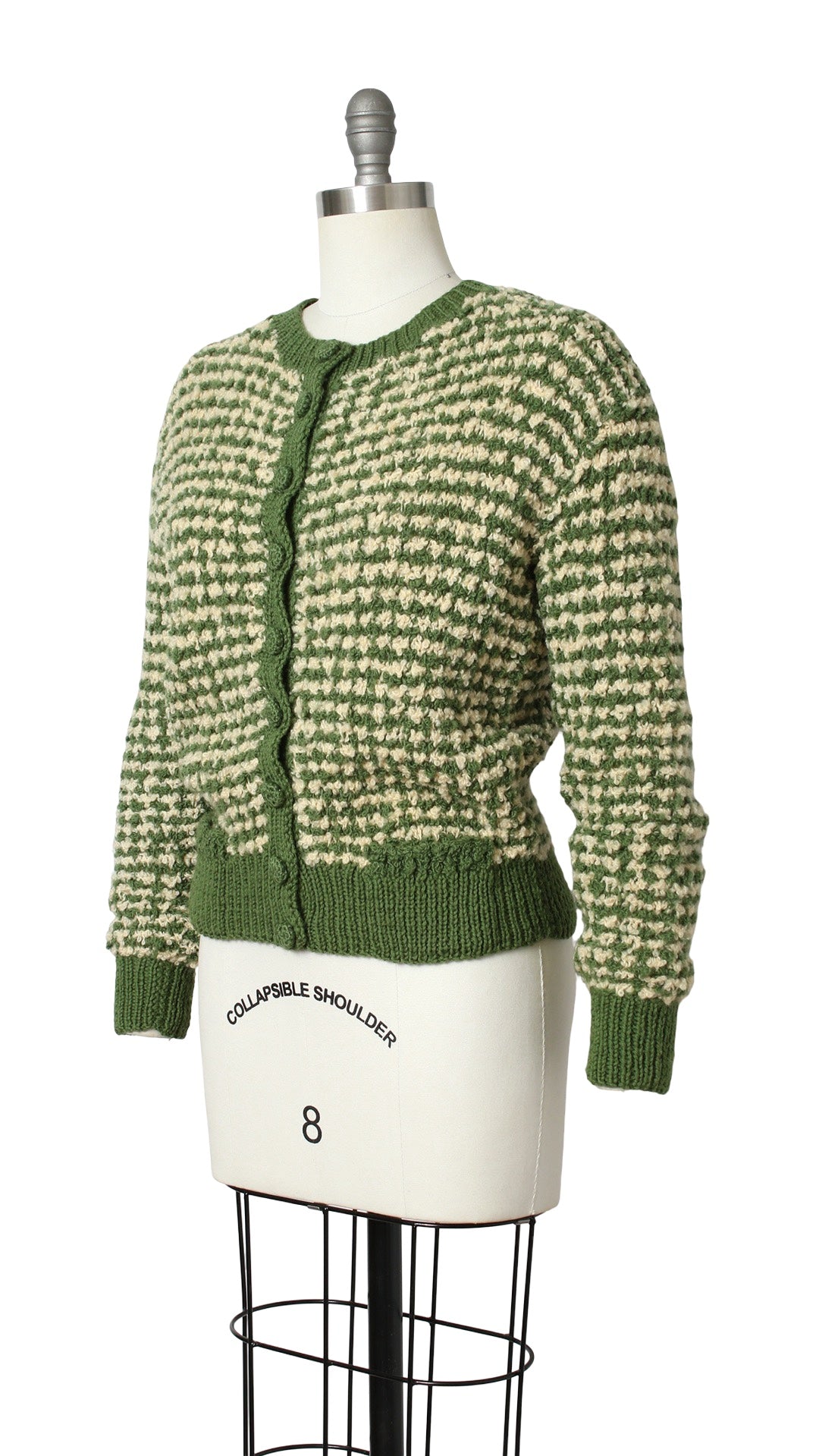 1950s Green Bouclé Knit Wool Cardigan | medium