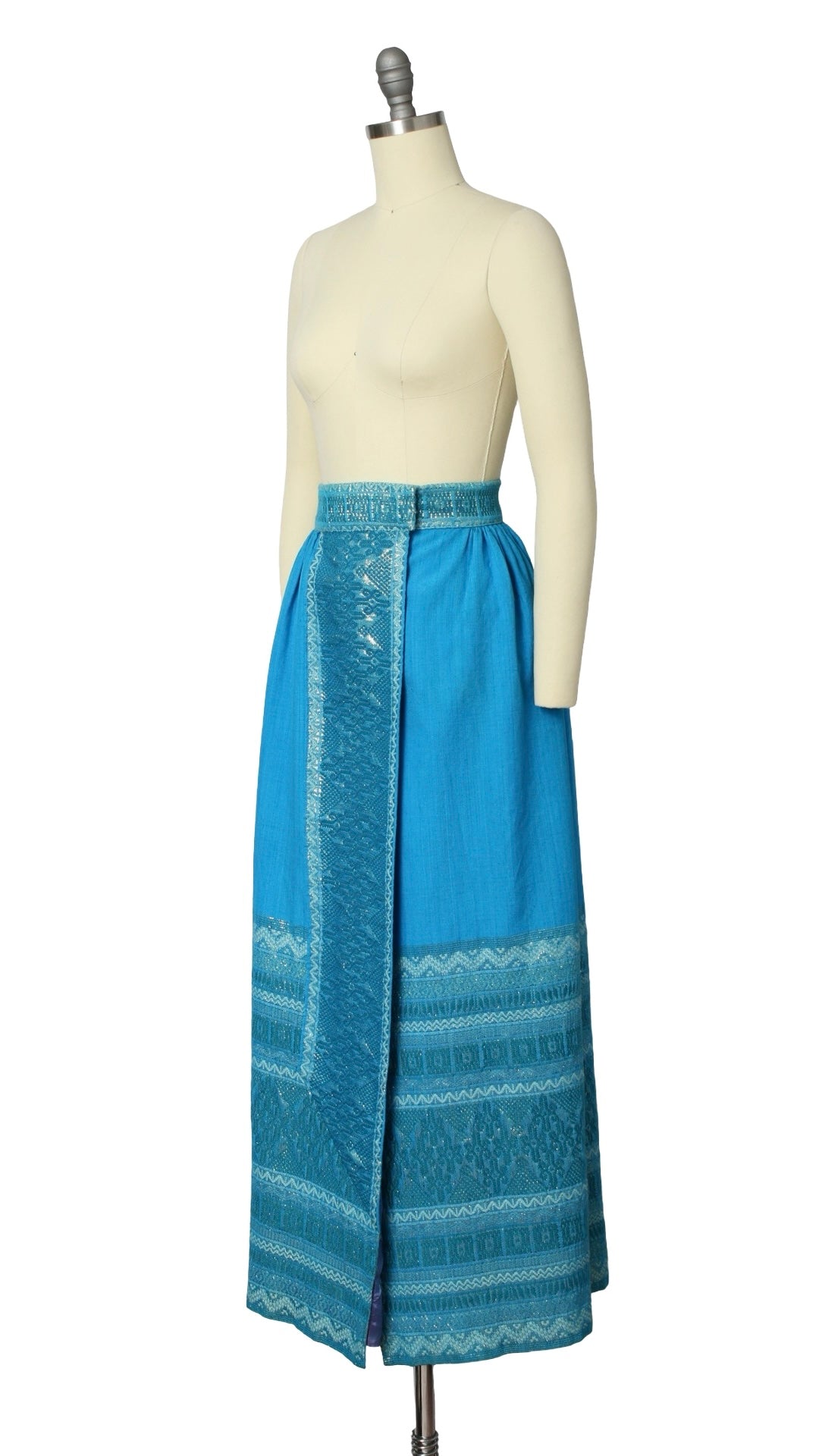 NEW | 1970s Guatemalan Hand-Woven Metallic Wrap Skirt | small