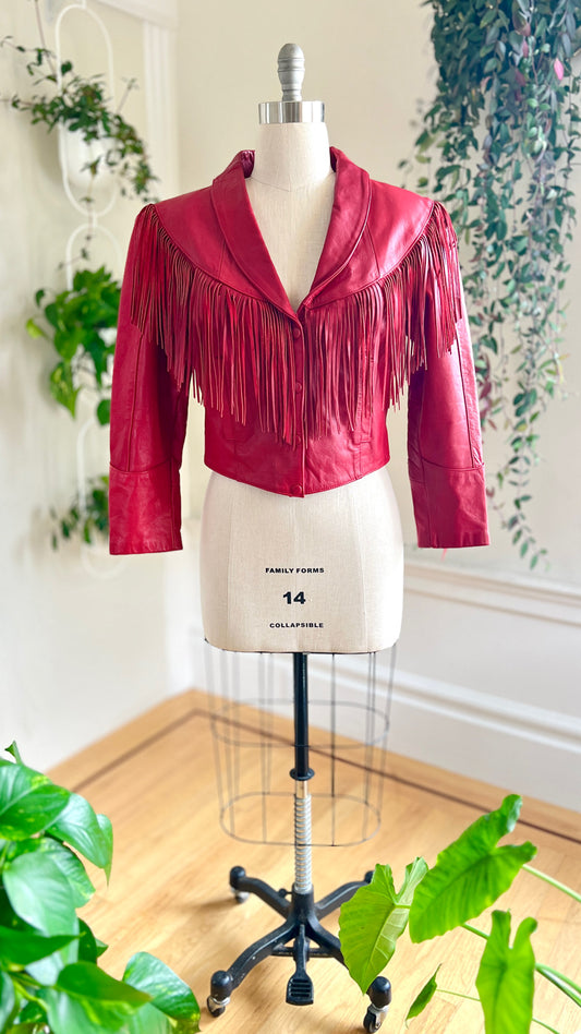 1980s 1990s Fringed Red Leather Jacket | x-large