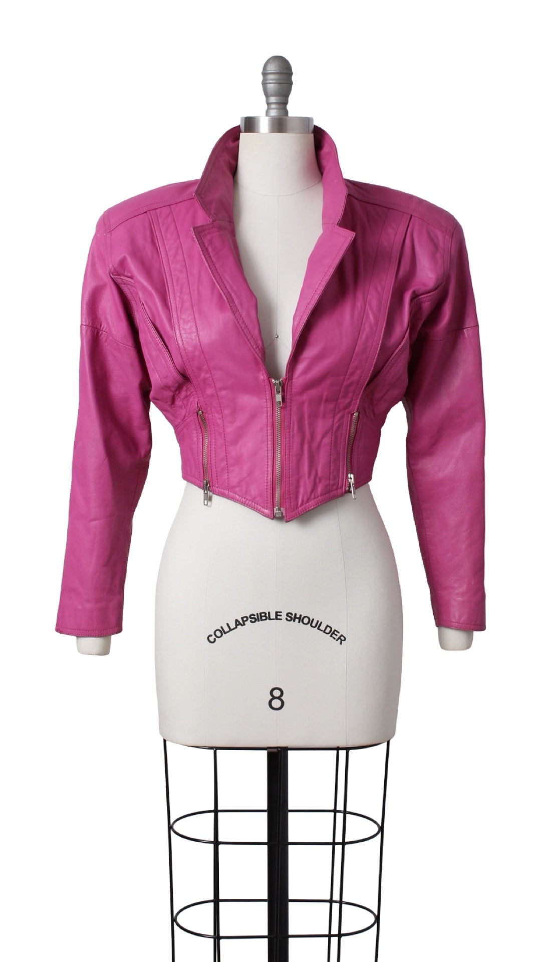 1990s Hot Pink Leather Cropped Jacket | small