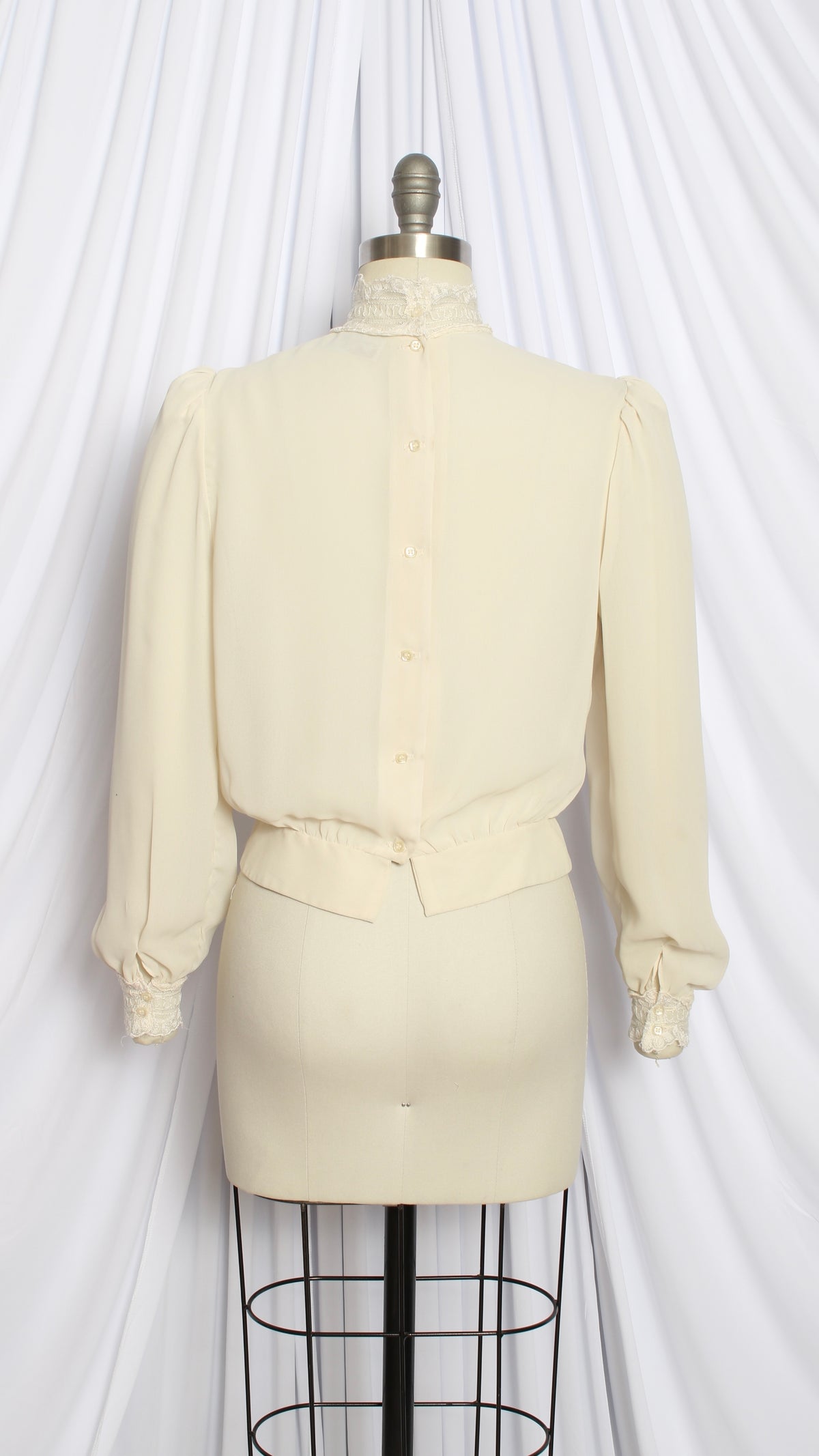 NEW | 1970s does Victorian Cropped Lace Chiffon Blouse | medium