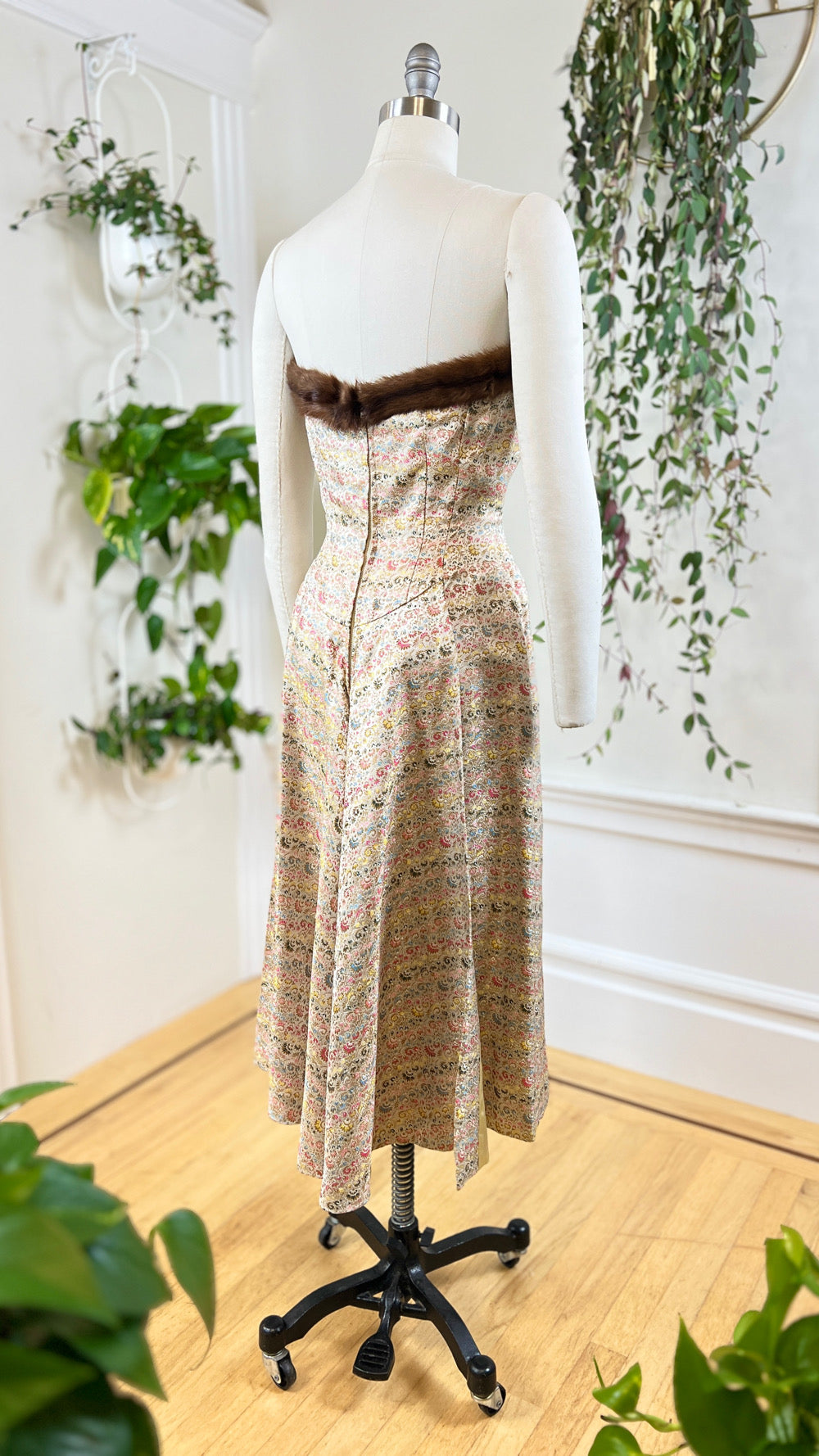 1950s MADELEINE FAUTH Mink Fur Floral Brocade Gown | small/medium Birthday Life Vintage 1950s MADELEINE FAUTH Mink Fur Floral Brocade Gown | small/medium Birthday Life Vintage