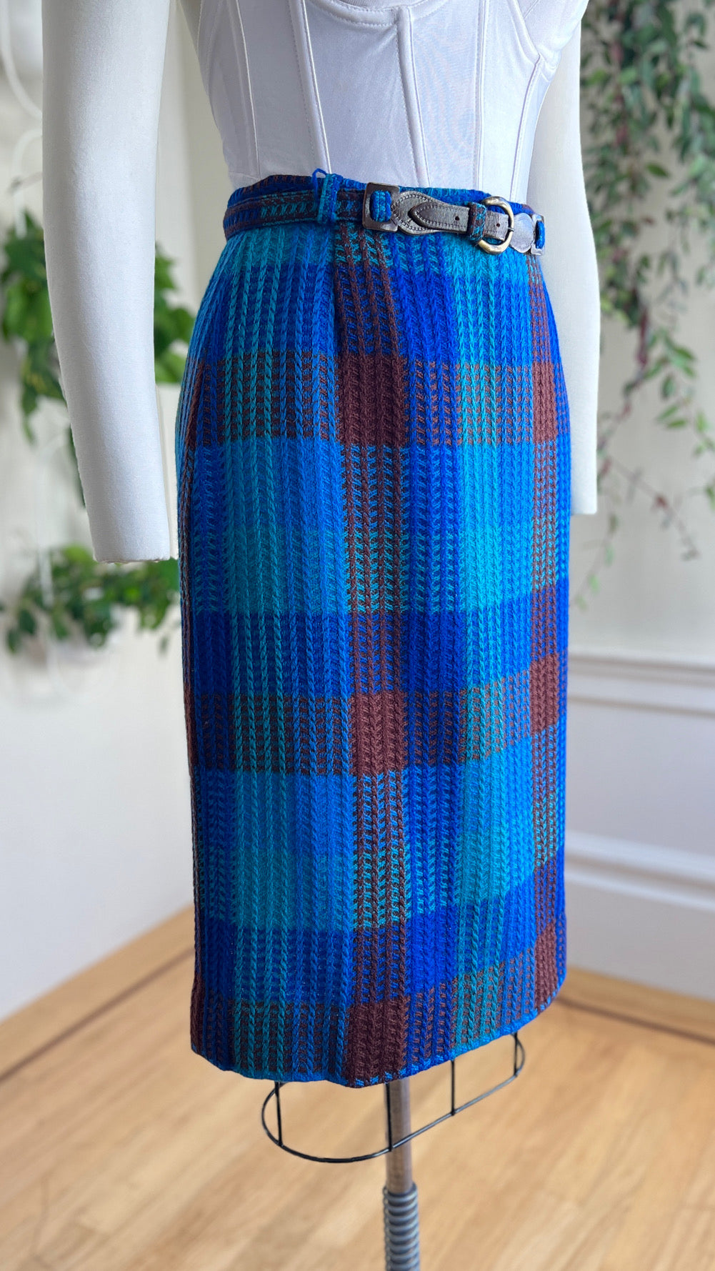 1950s Plaid Wool Pencil Skirt | medium