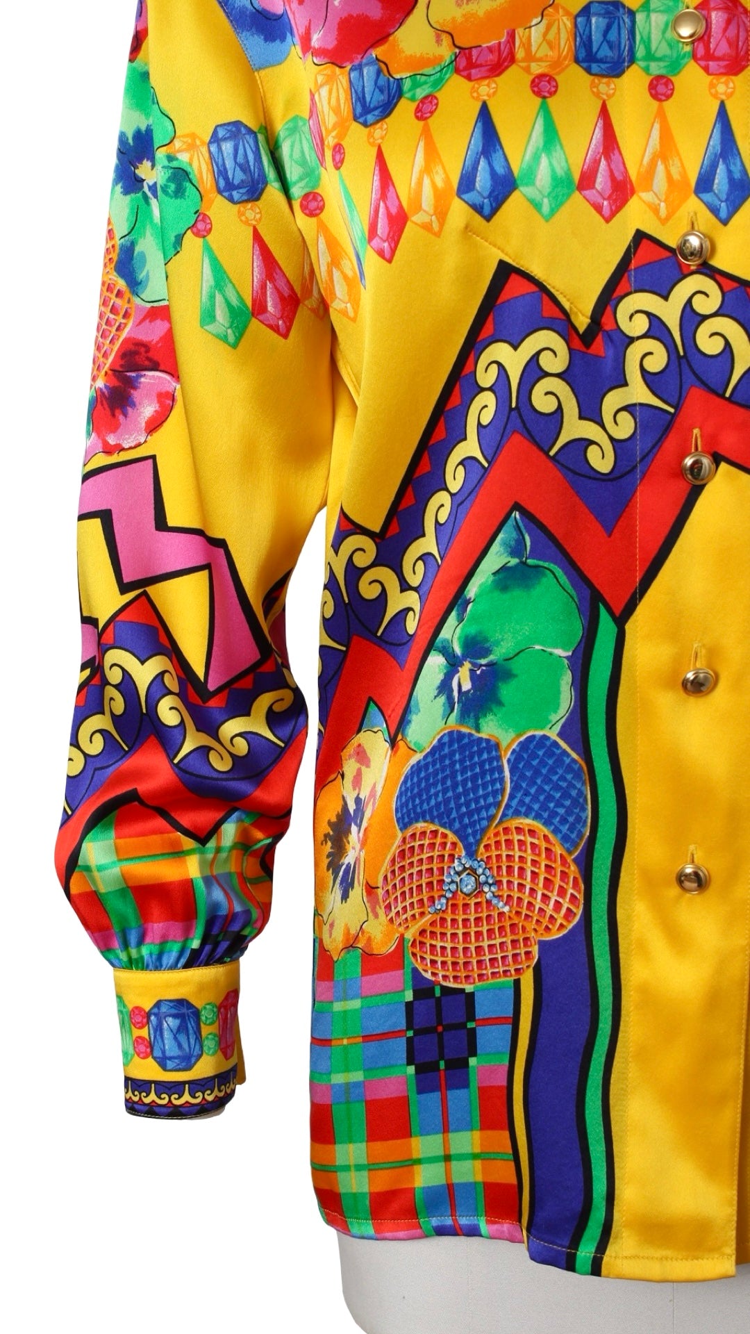 1990s ESCADA Silk Gem Floral Novelty Print Blouse | medium/large