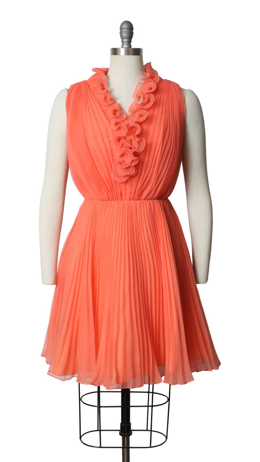 NEW | 1960s Ruffly Pleated Chiffon Party Dress | small/medium