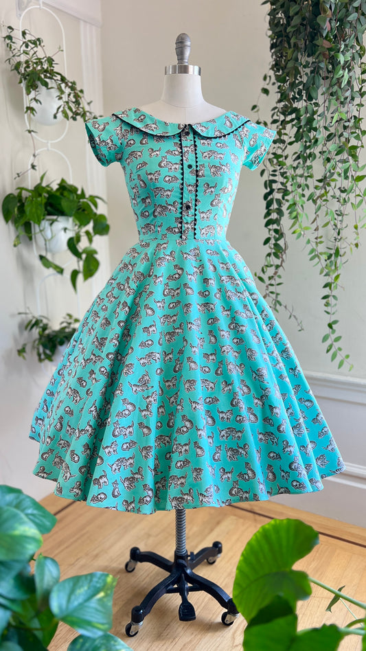 Modern 1950s Style Cat Novelty Print Dress | small