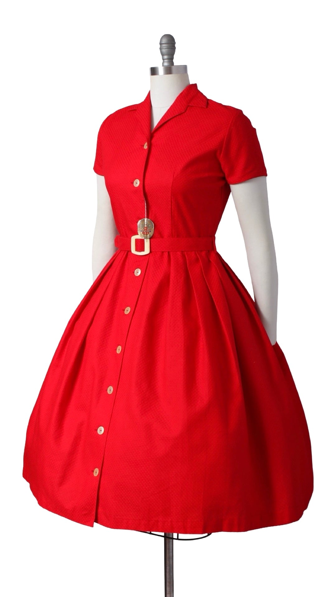 1960s DEADSTOCK Red Shirtwaist Dress | medium