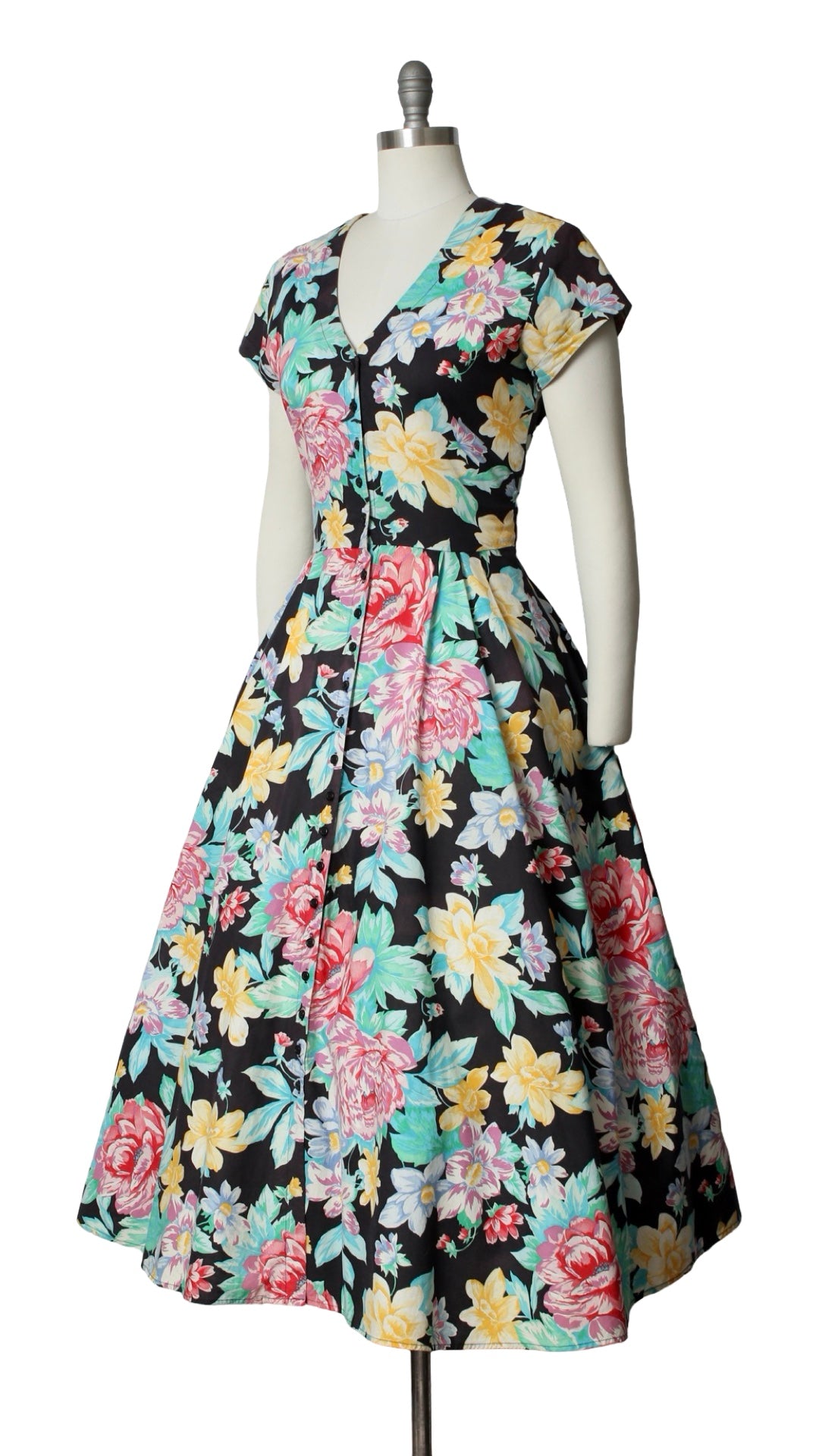 NEW | 1990s Floral Cotton Shirtwaist Dress | medium