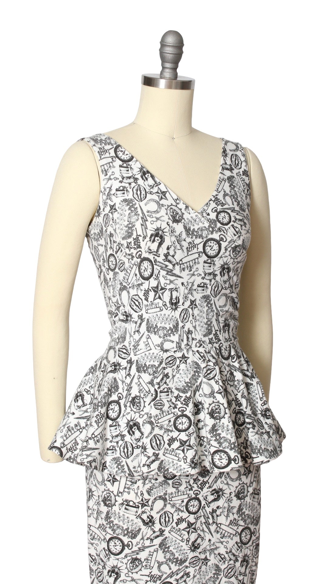 NEW | 2000s Y2K BETSEY JOHNSON "Tattoo You" Peplum Dress | x-small/small