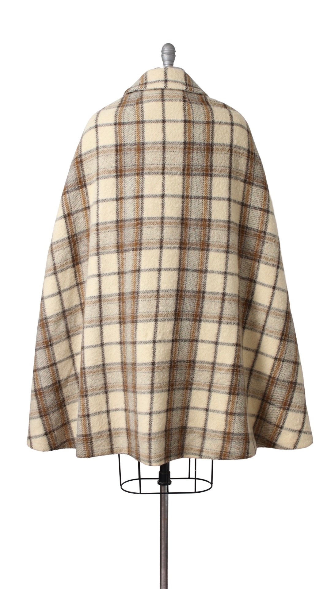 1970s Plaid Wool & Faux Fur Lined Cape | small/medium/large