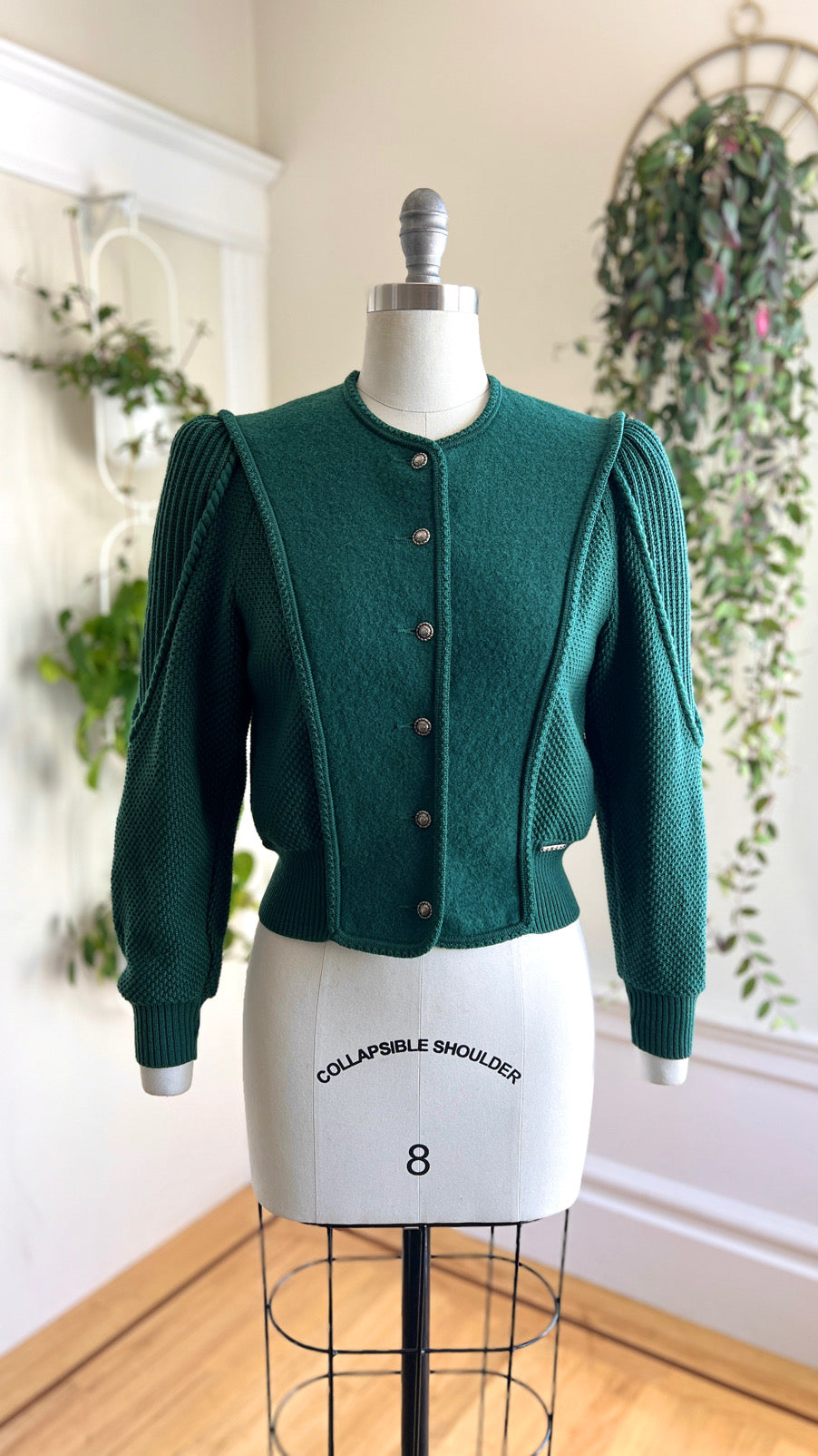 Vintage 1980s Austrian Green Wool Cardigan | small/medium