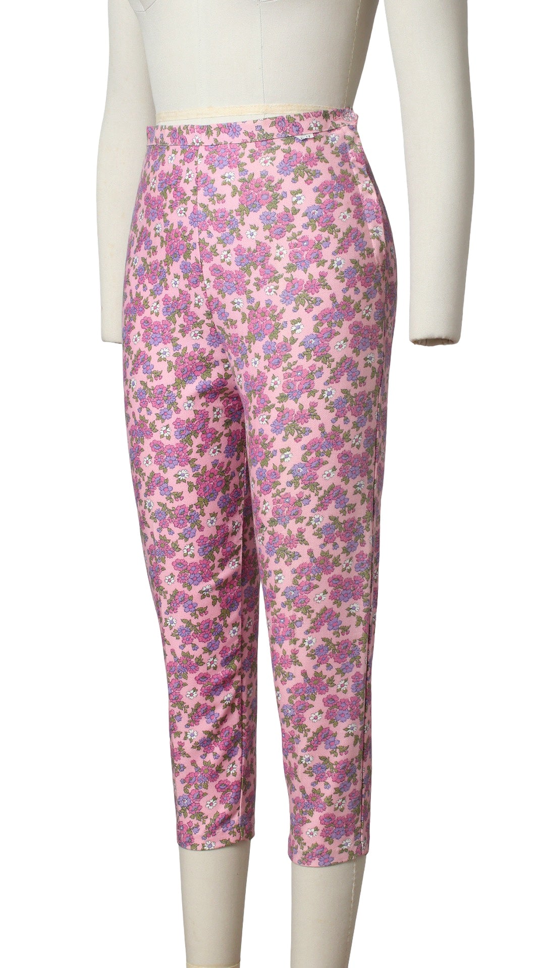 1960s DEADSTOCK Pink Floral Capri Pants | small