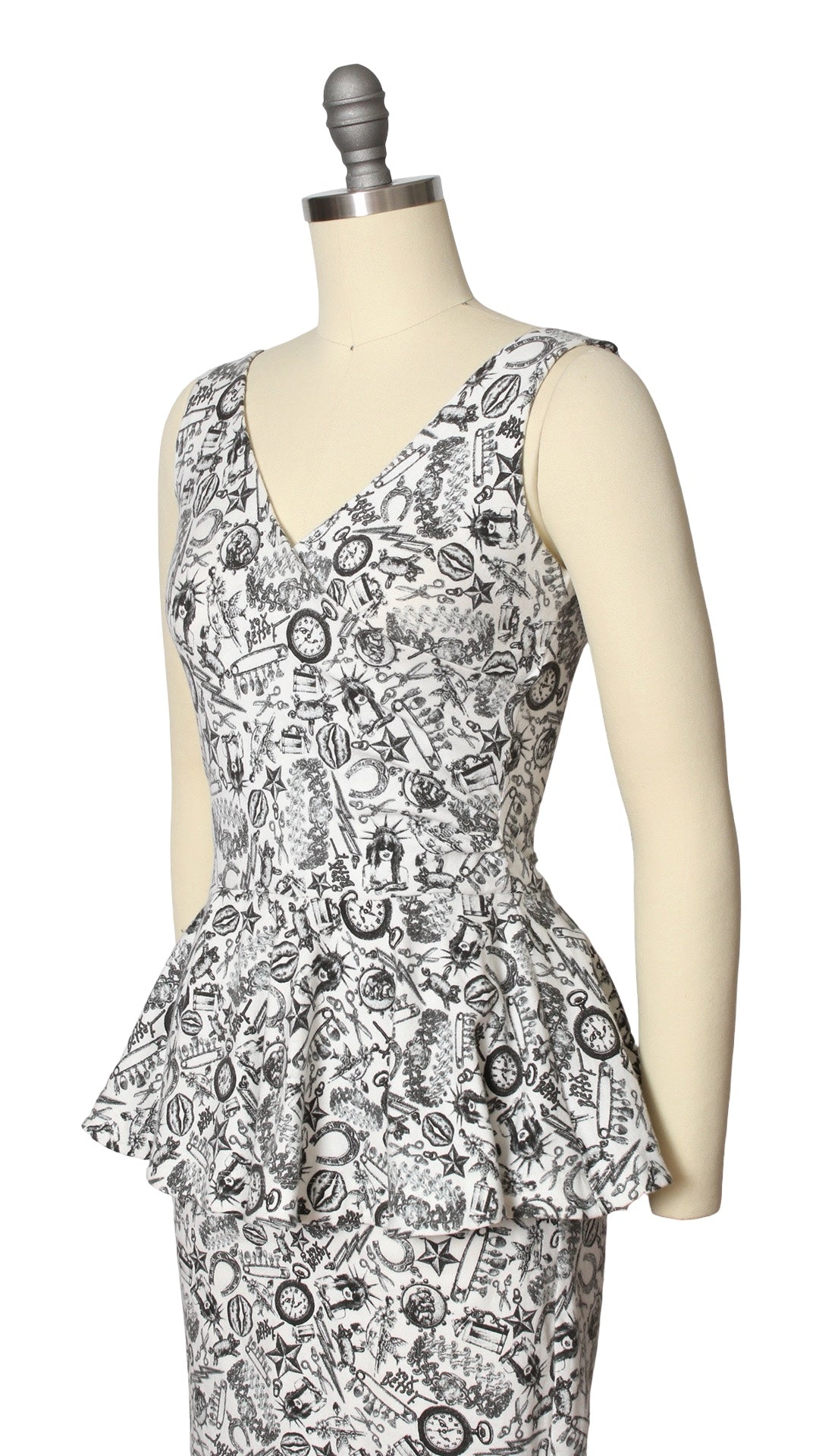 NEW | 2000s Y2K BETSEY JOHNSON "Tattoo You" Peplum Dress | x-small/small