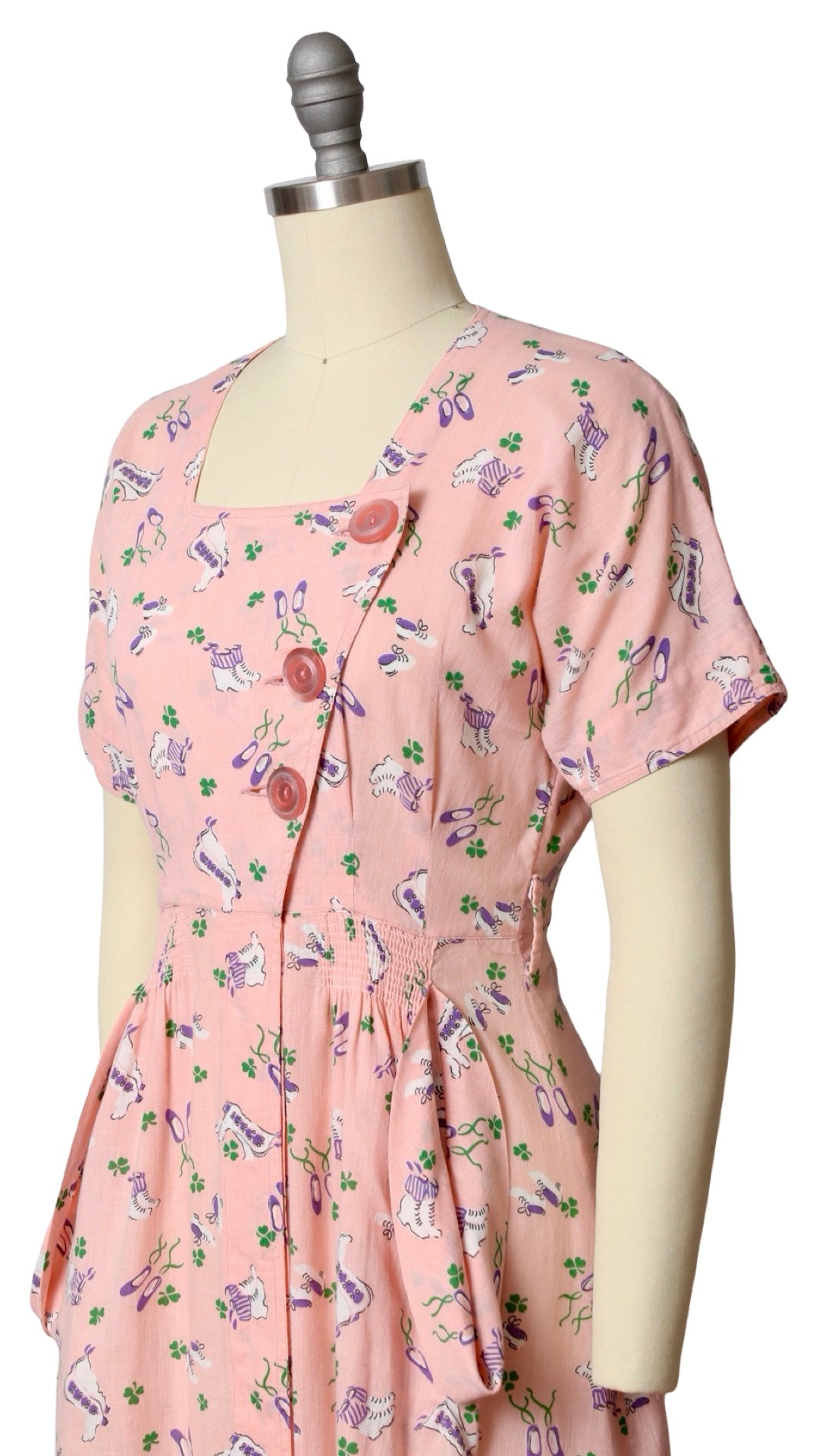 NEW | 1930s 1940s Shoes + Clover Novelty Print Dress | petite small