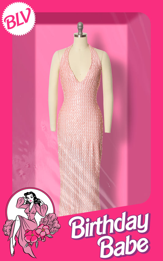 1970s Pink Sequin Mermaid Dress | x-small/small