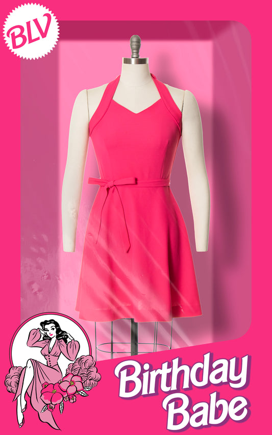1970s Hot Pink Halter Skater Dress | small
