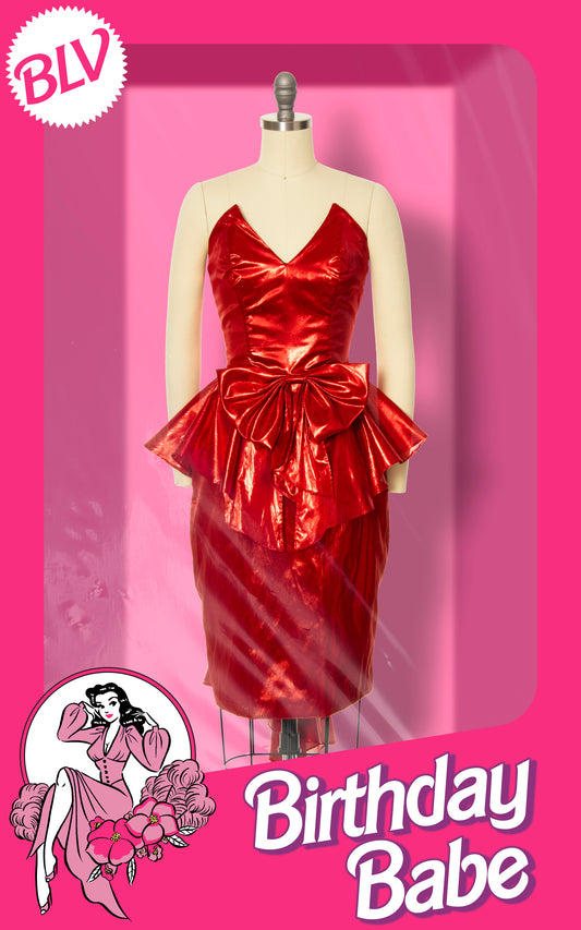 1980s Red Lamé Bows Party Dress | small