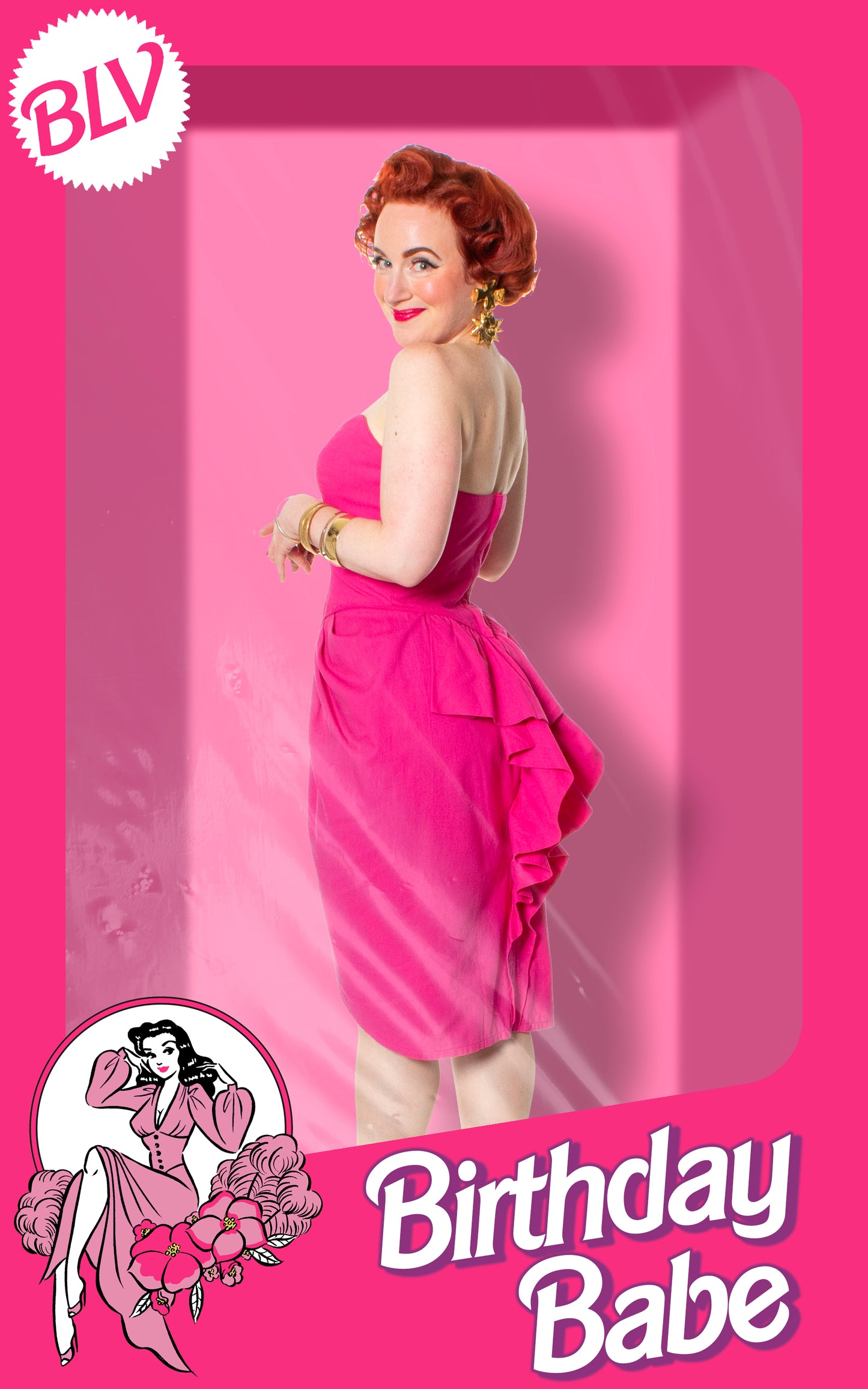 1980s Hot Pink Strapless Ruffled Butt Dress | small