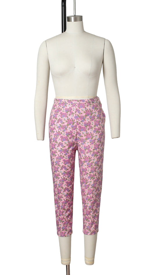 NEW | 1960s DEADSTOCK Pink Floral Capri Pants | small