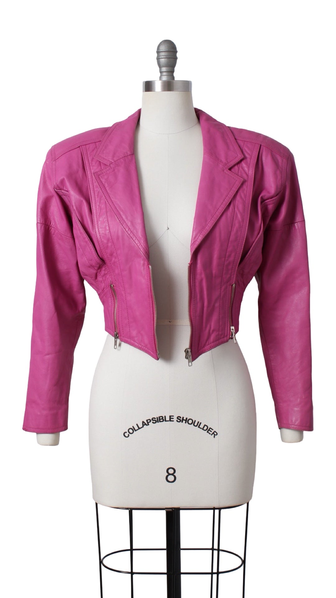 1990s Hot Pink Leather Cropped Jacket | small